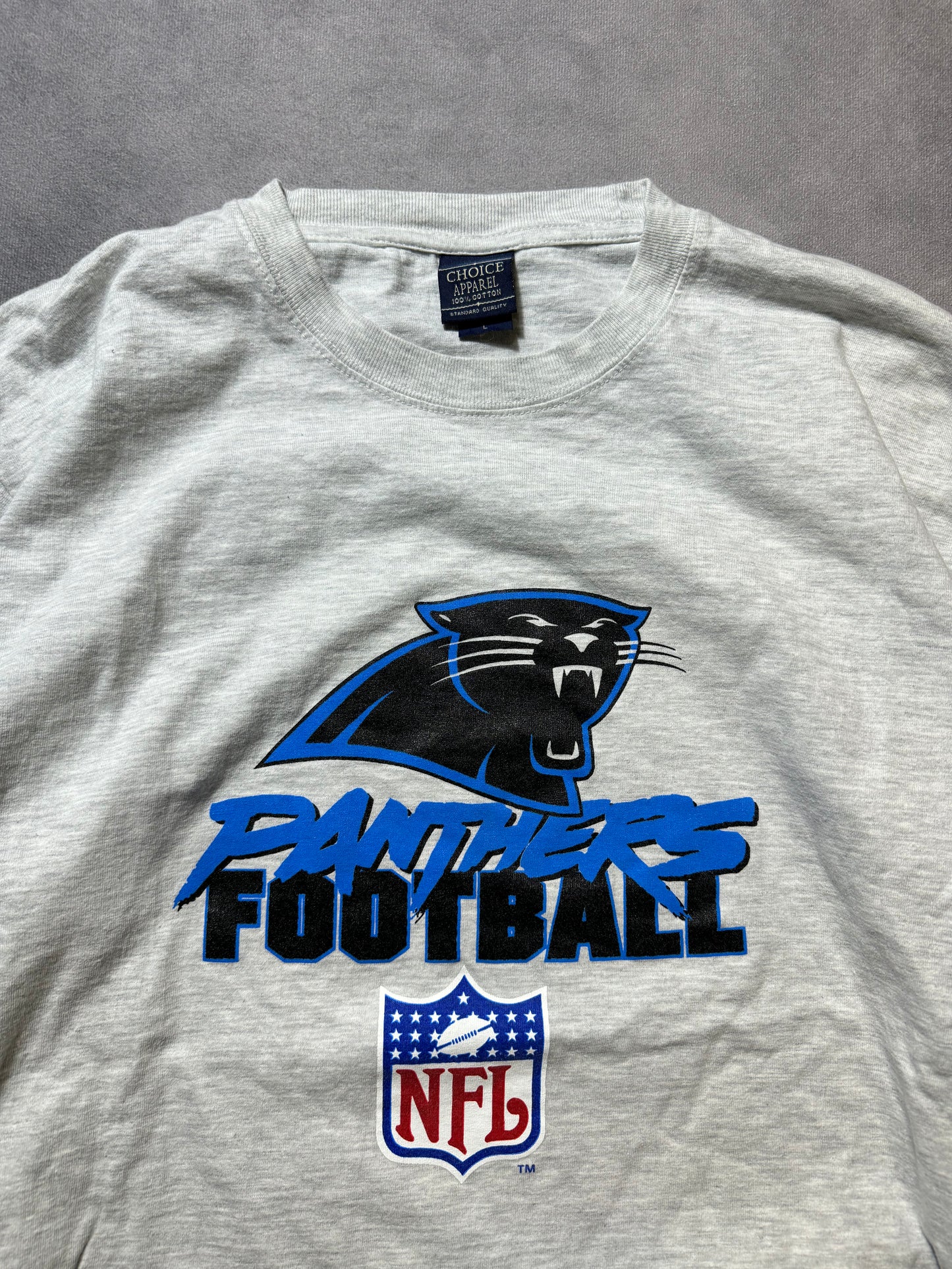 00’s Carolina Panthers Vintage Heather Grey Cat Scratch Font NFL Longsleeve Tee (Medium)