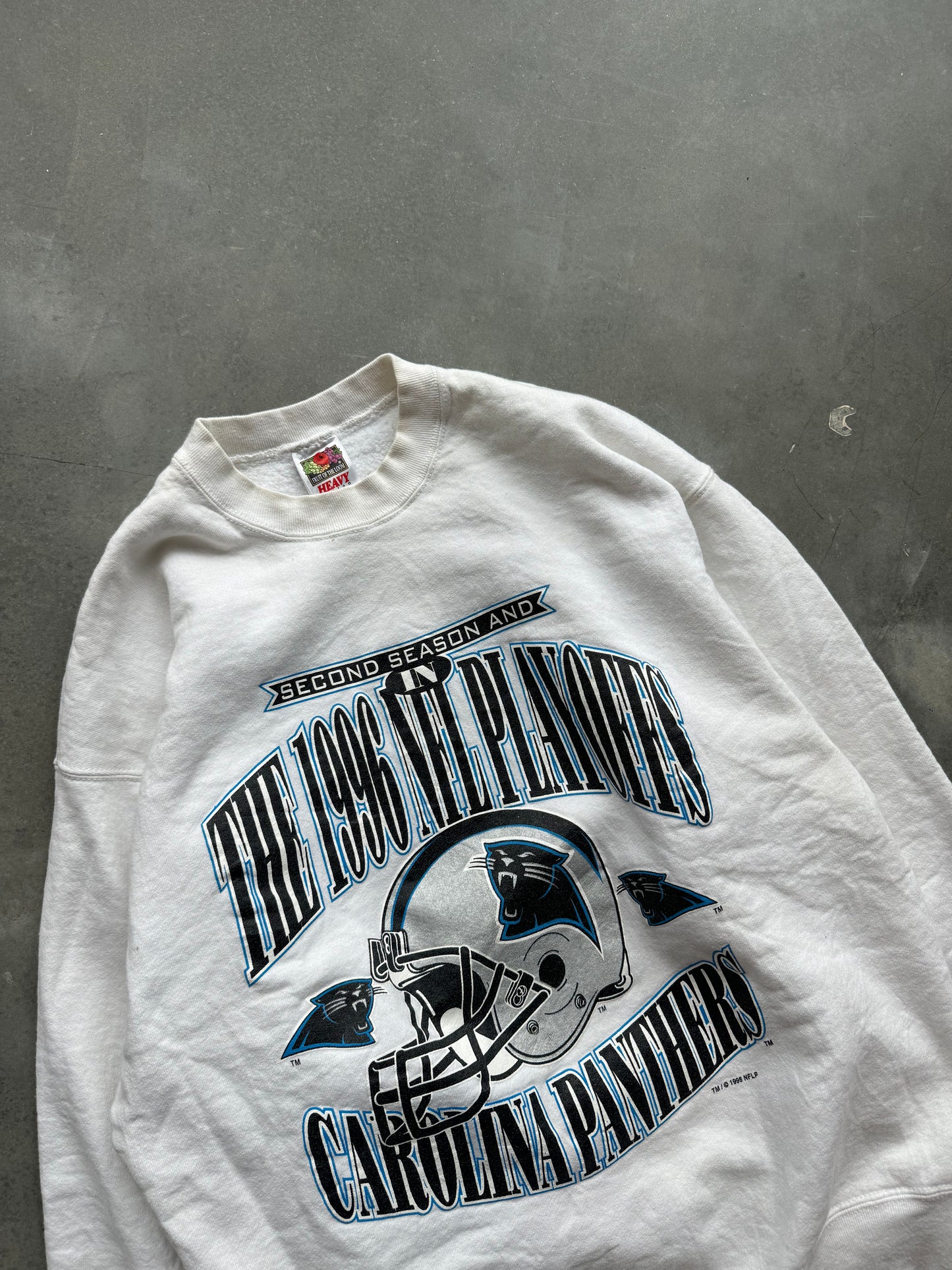 1996 Carolina Panthers Vintage NFL Playoffs Debut Heavyweight Crewneck (Large)