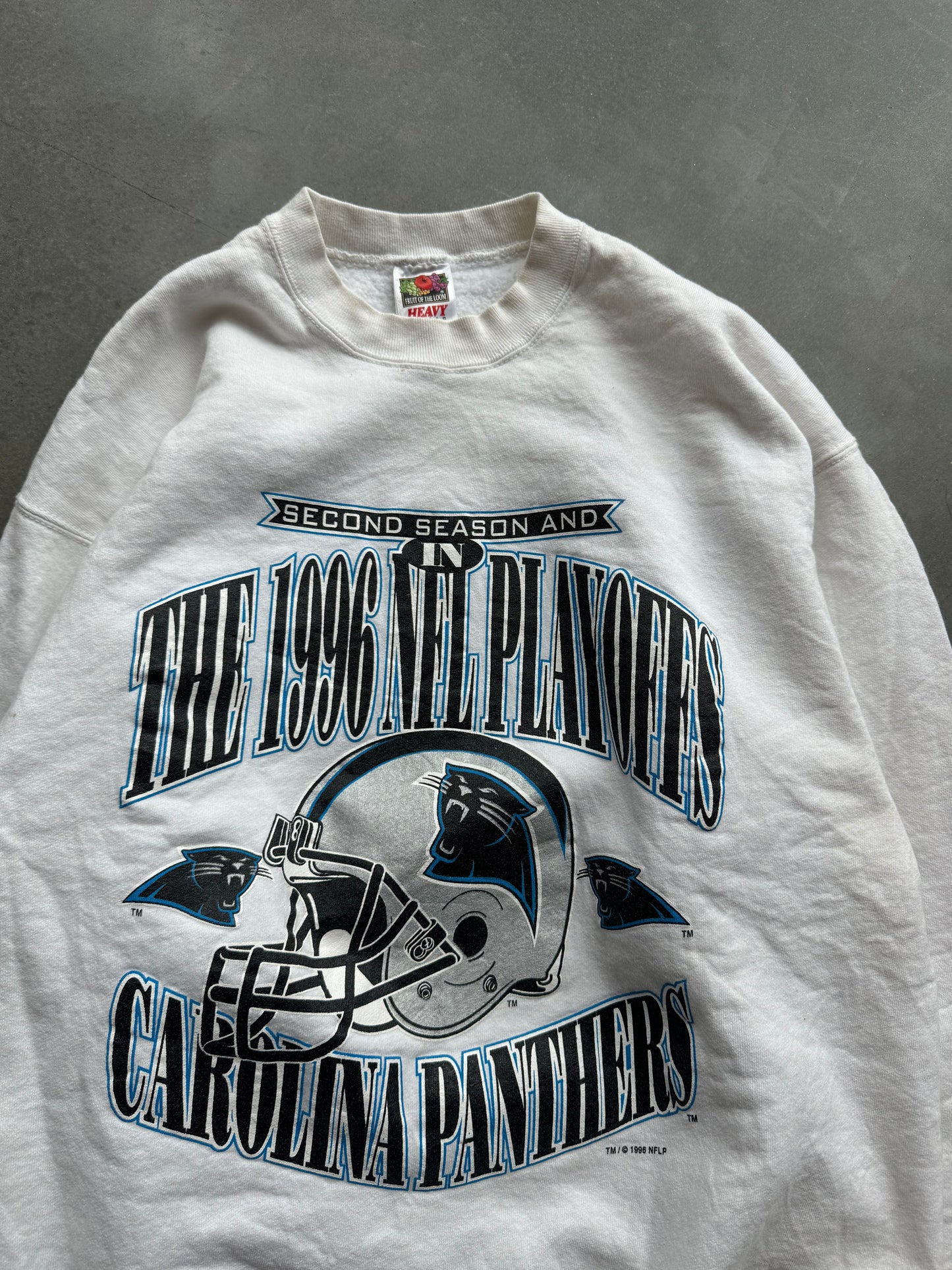 1996 Carolina Panthers Vintage NFL Playoffs Debut Heavyweight Crewneck (Large)