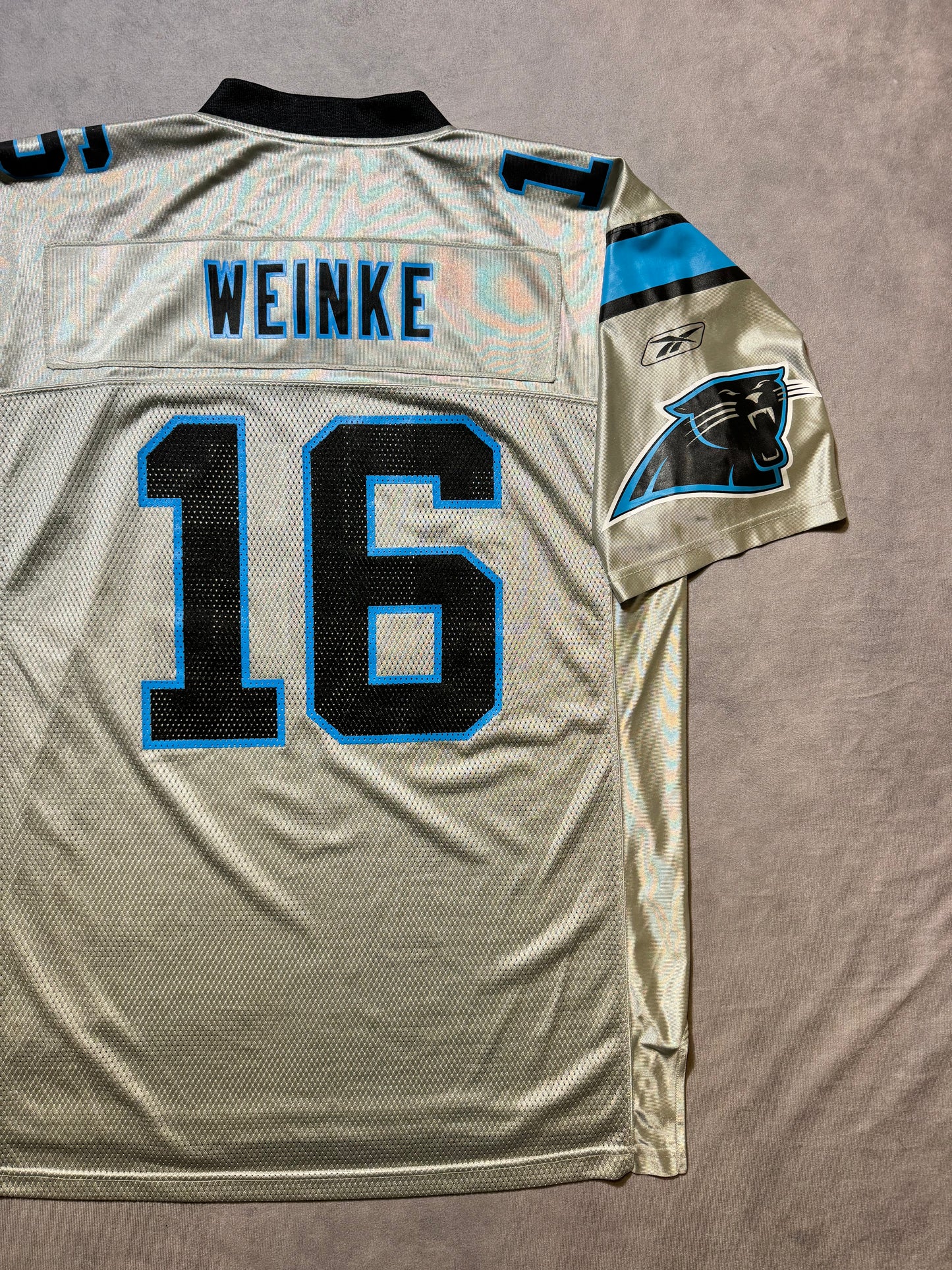2002 Carolina Panthers Chris Weinke Vintage Silver Reebok NFL Jersey (Large)