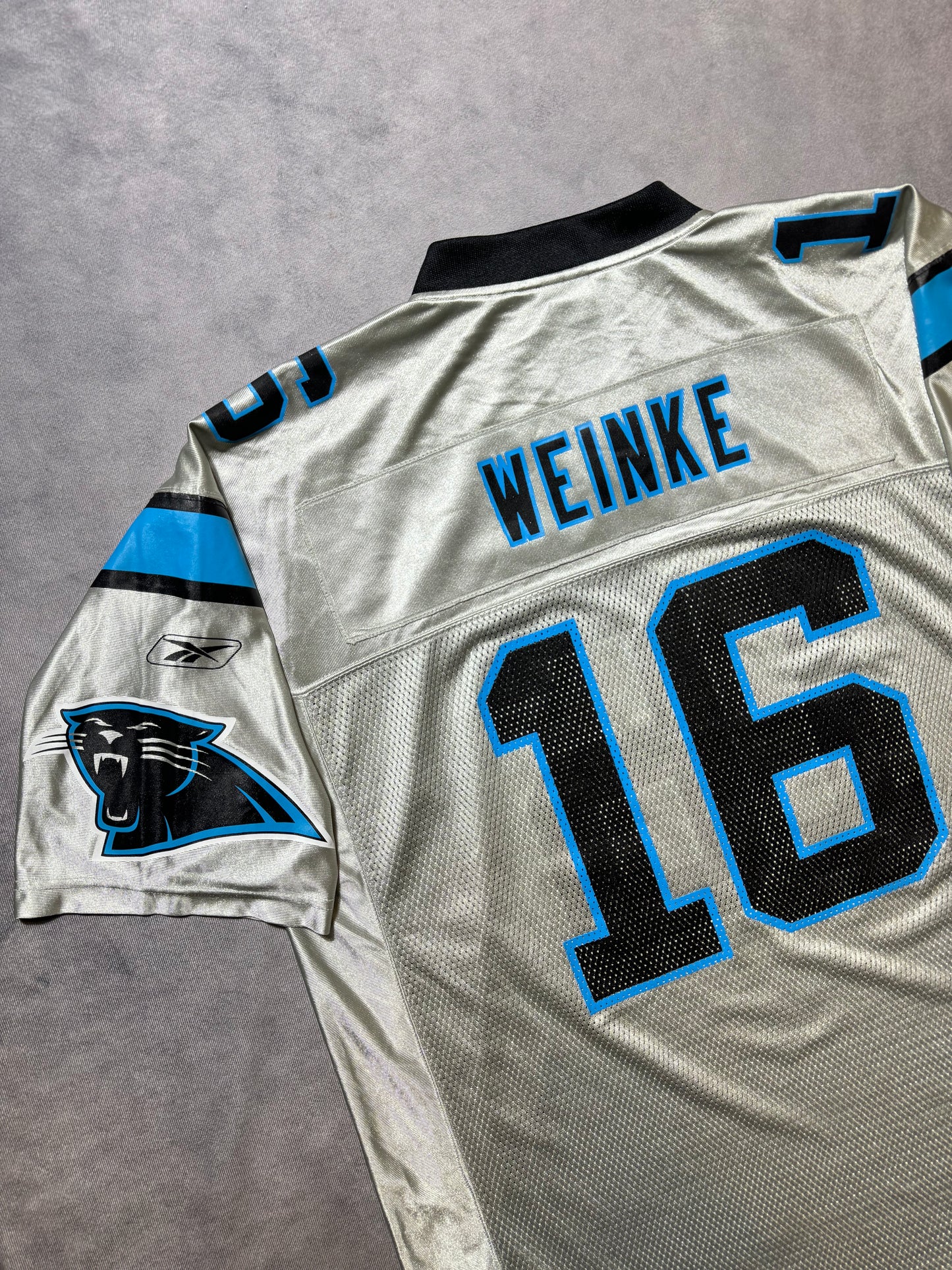 2002 Carolina Panthers Chris Weinke Vintage Silver Reebok NFL Jersey (Large)