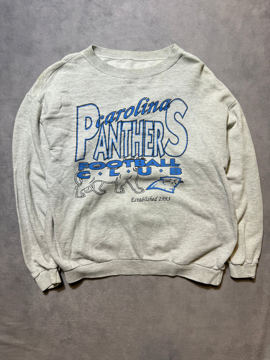 1993 Carolina Panthers Football Club Vintage Heather Grey Franchise Announcement Full Alternate Cat Logo NFL Crewneck (Medium)