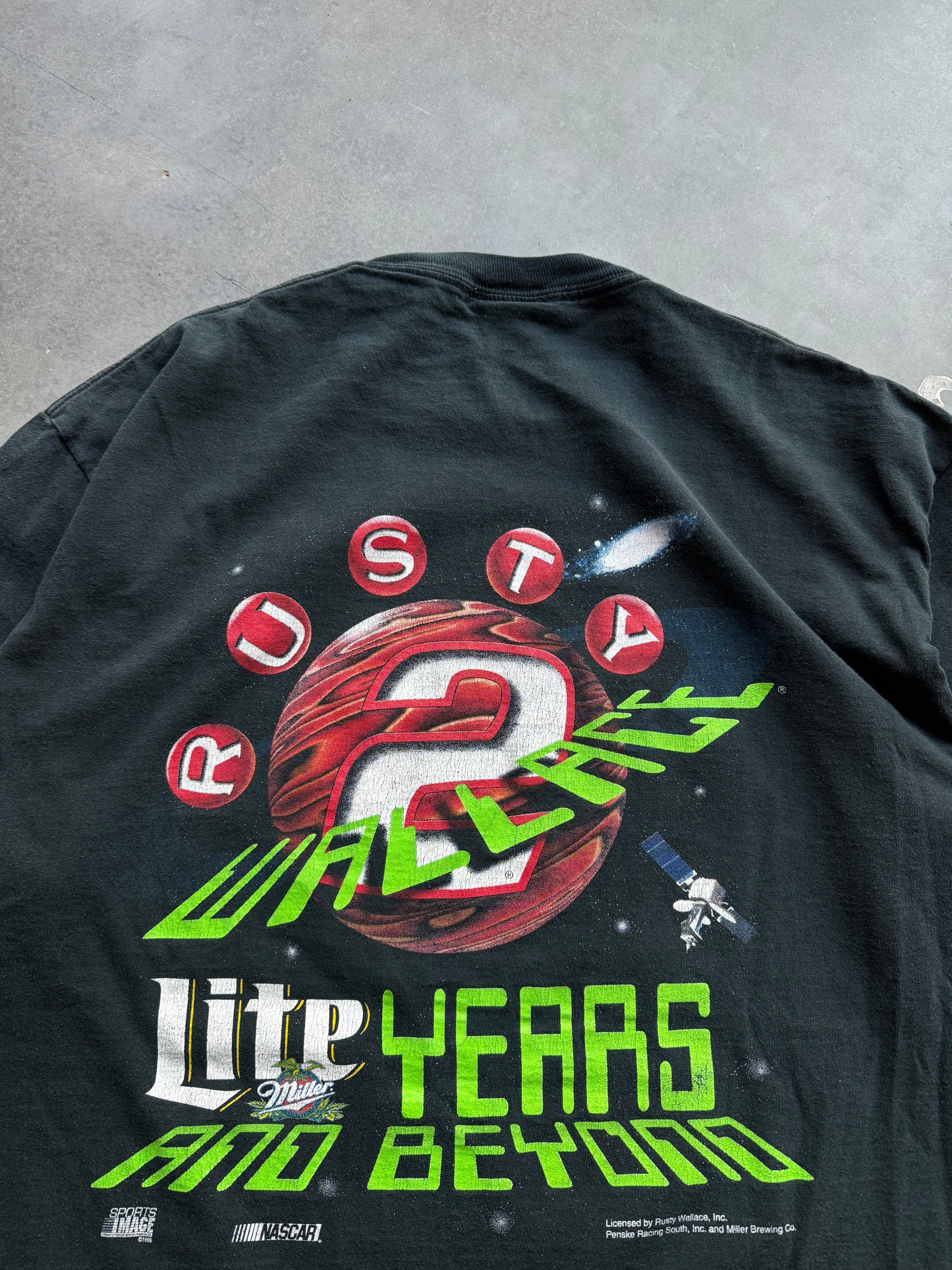 1998 Rusty Wallace Vintage Miller Lite “Lite Years Ahead” NASCAR Racing Tee (XL)