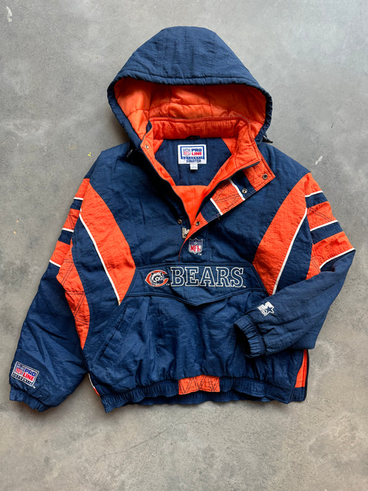 90’s Chicago Bears Vintage Starter NFL Pro Line Half Zip Colorblocked Puffer Jacket (Large)