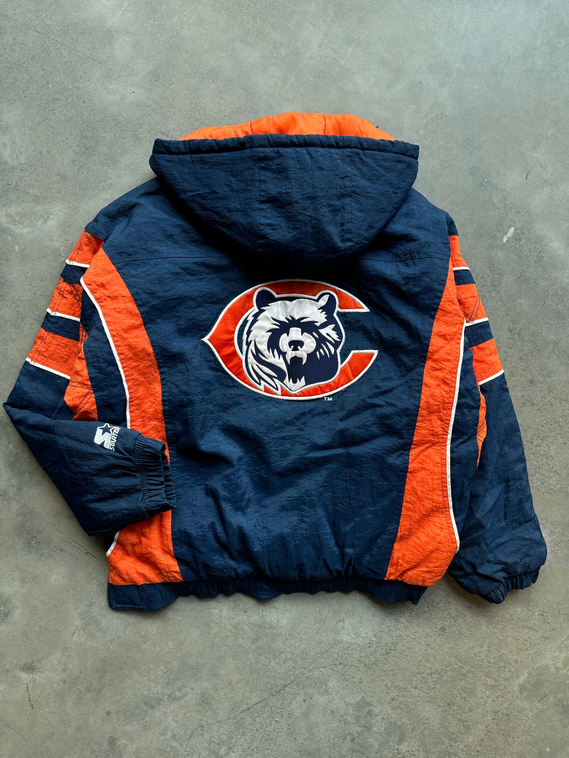 90’s Chicago Bears Vintage Starter NFL Pro Line Half Zip Colorblocked  Puffer Jacket (Large)