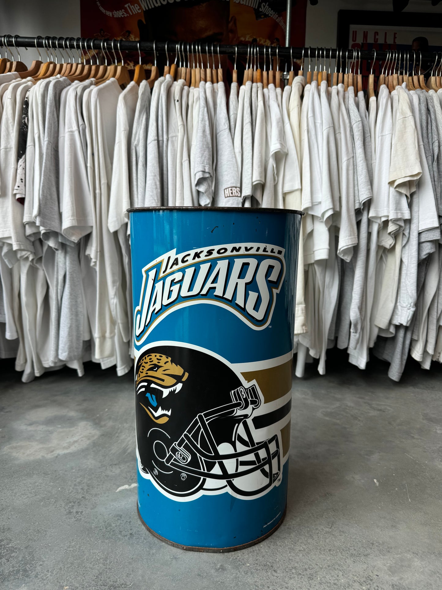 1995 Jacksonville Jaguars Vintage P&K Inaugural Season Printed NFL Tin Man Cave Trash Can