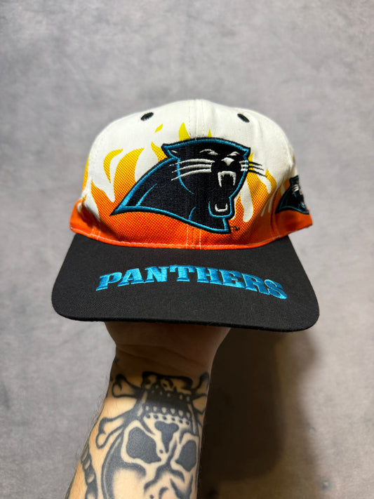 90’s Carolina Panthers Vintage Annco Flame Print “On Fire” NFL Snapback Hat (Youth)