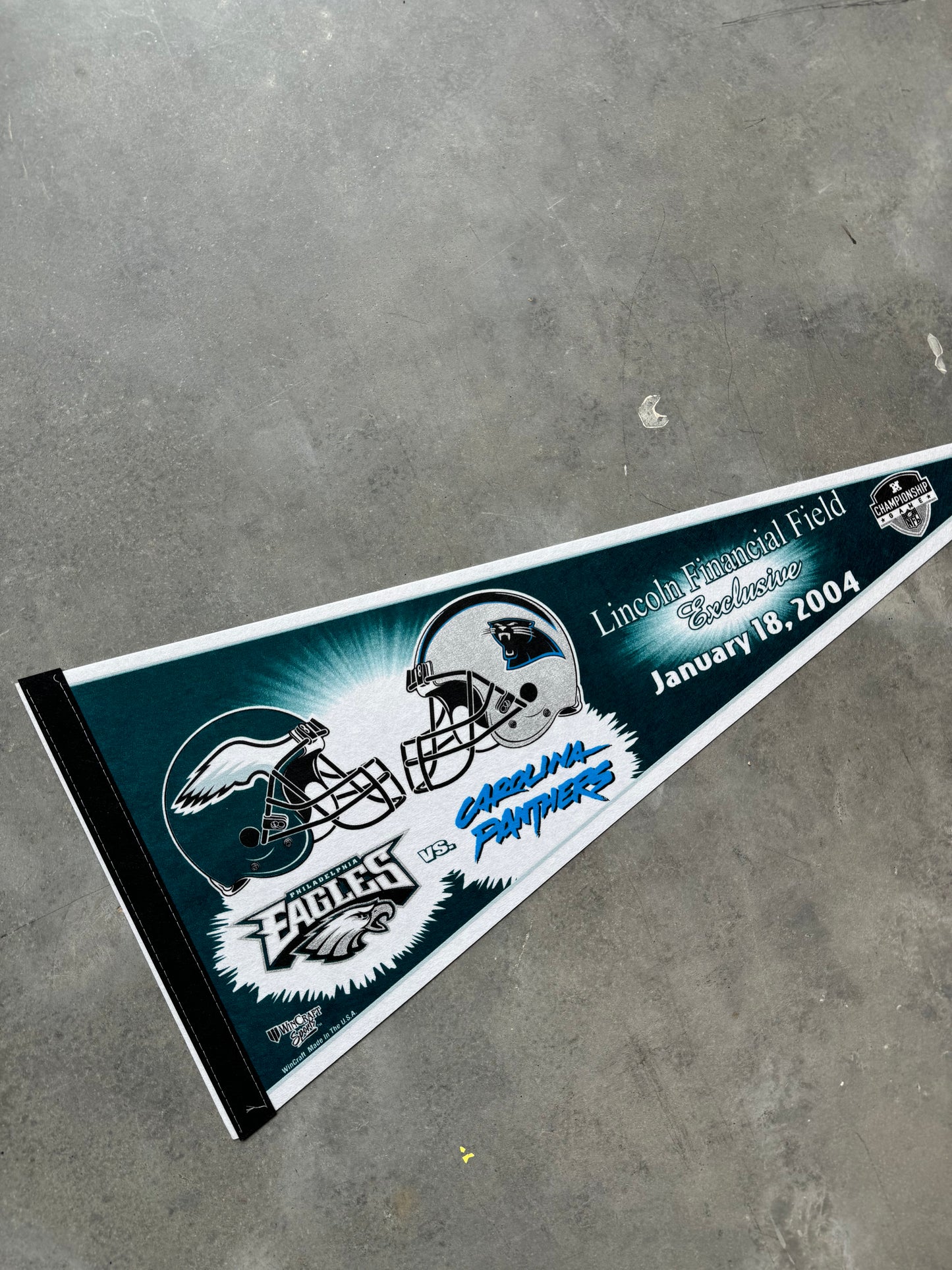 2004 Carolina Panthers vs. Philadelphia Eagles NFC Championship Game Lincoln Financial Field Exclusive Vintage NFL Pennant - Brand New