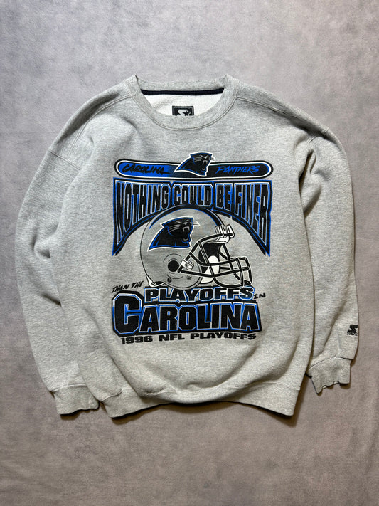 1996 Carolina Panthers Vintage Grey Starter “Nothing Could Be Finer Than The Playoffs In Carolina” Heavyweight NFL Crewneck (Medium)
