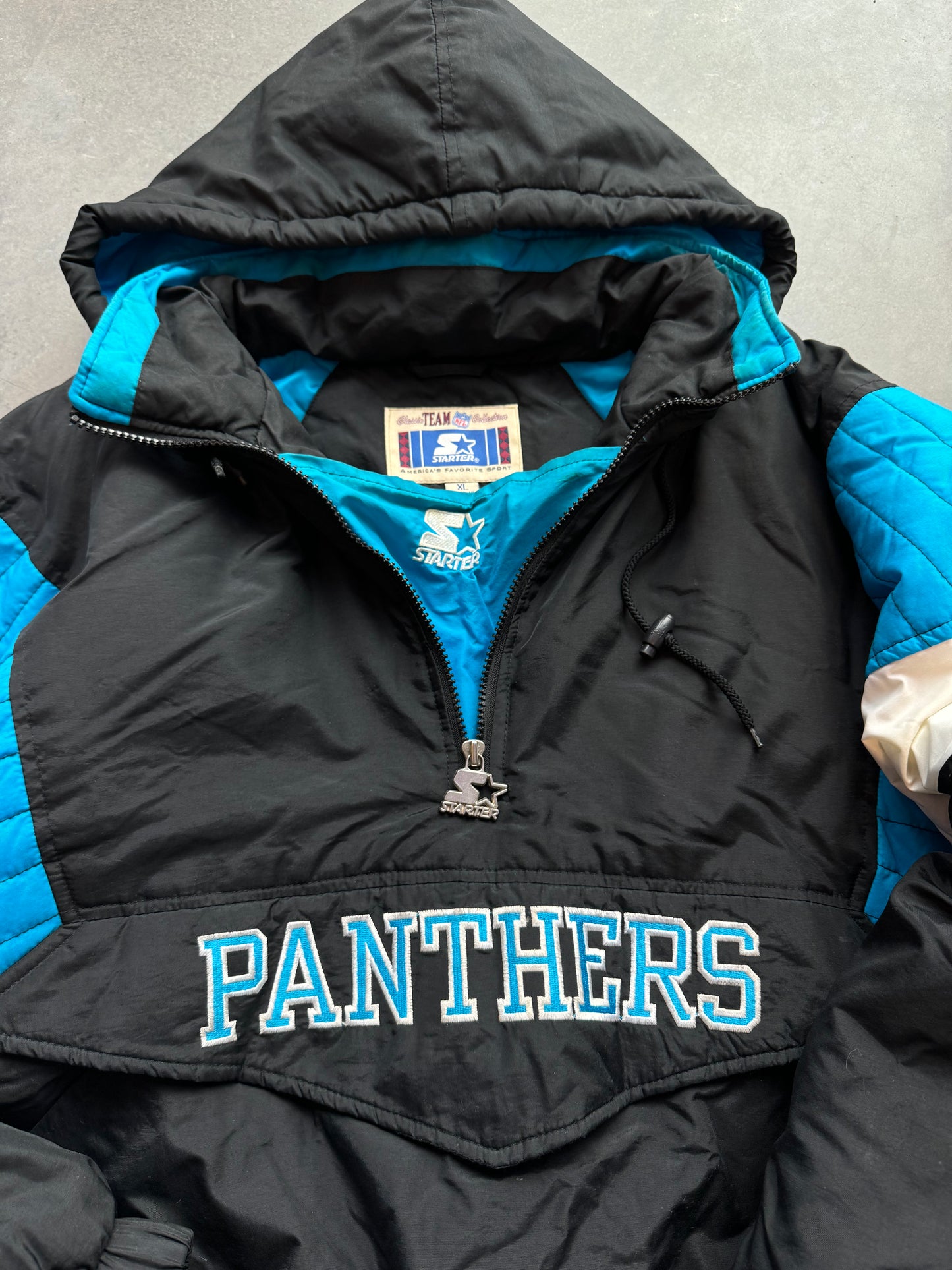 90’s Carolina Panthers Vintage Starter NFL Black Half Zip Puffer Jacket (XL)