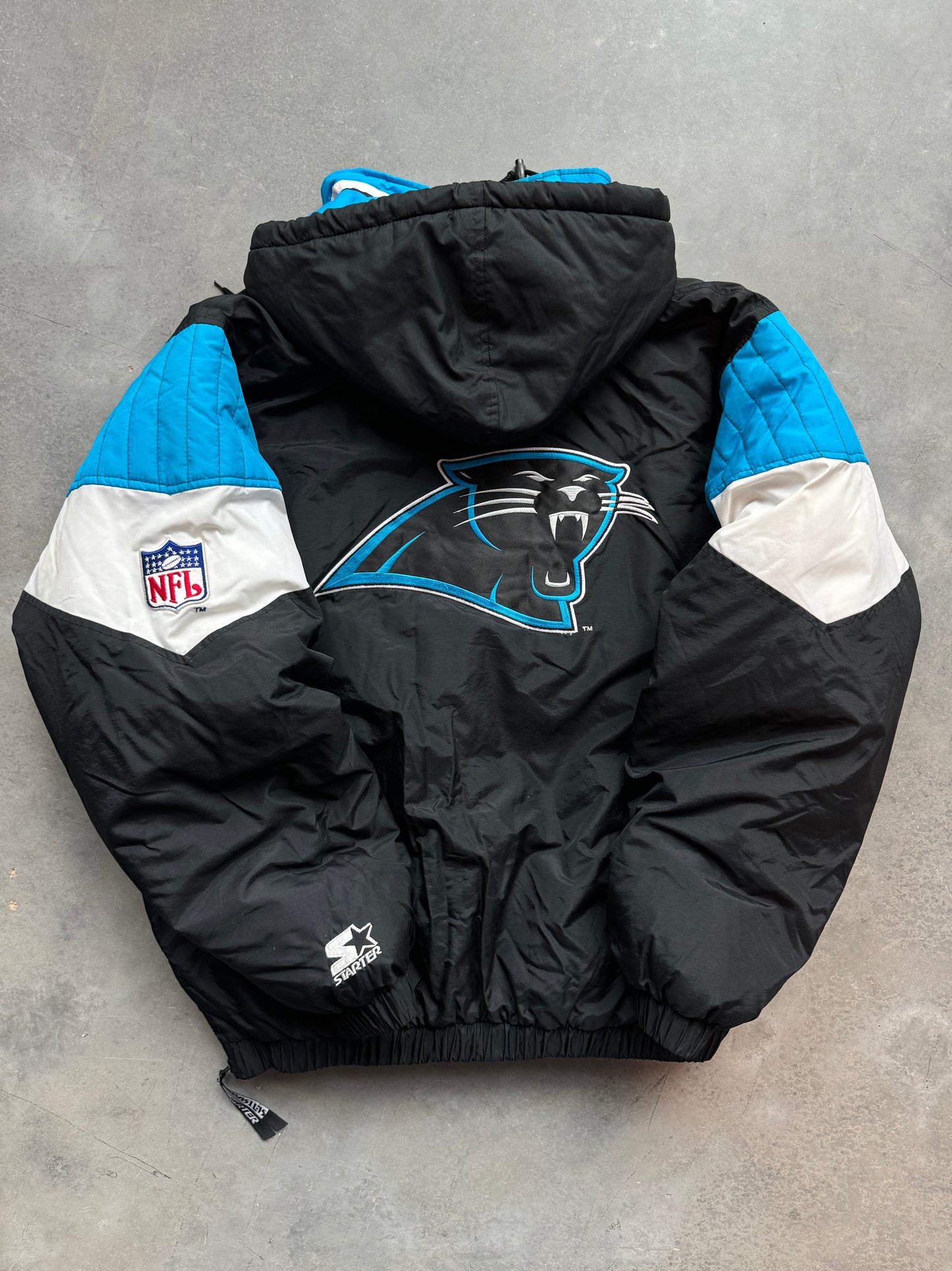 90’s Carolina Panthers Vintage Starter NFL Black Half Zip Puffer Jacket (XL)