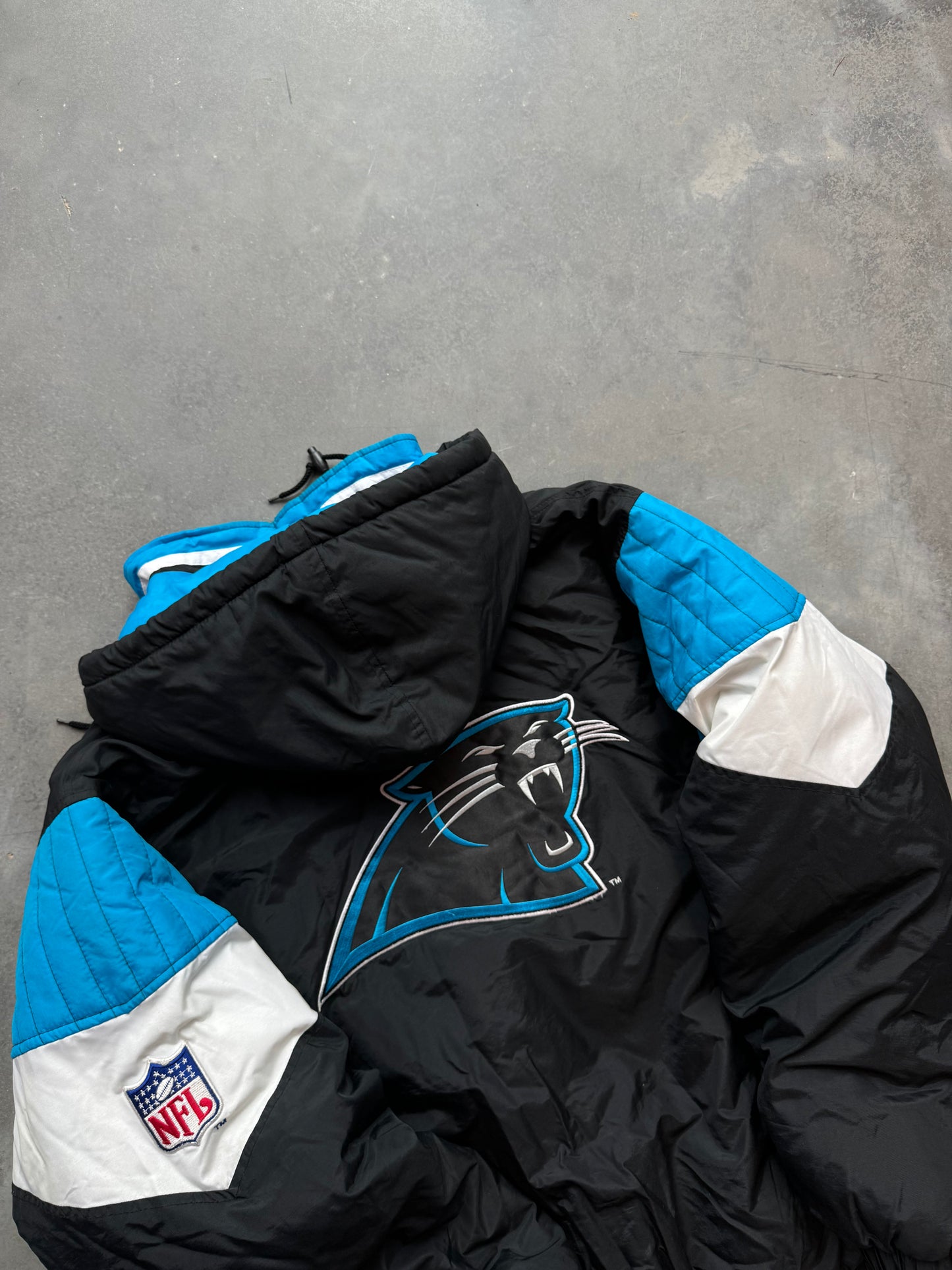 90’s Carolina Panthers Vintage Starter NFL Black Half Zip Puffer Jacket (XL)