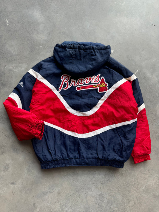 90’s Atlanta Braves Vintage Apex One Colorblocked Wave Style MLB Puffer Jacket (Large)