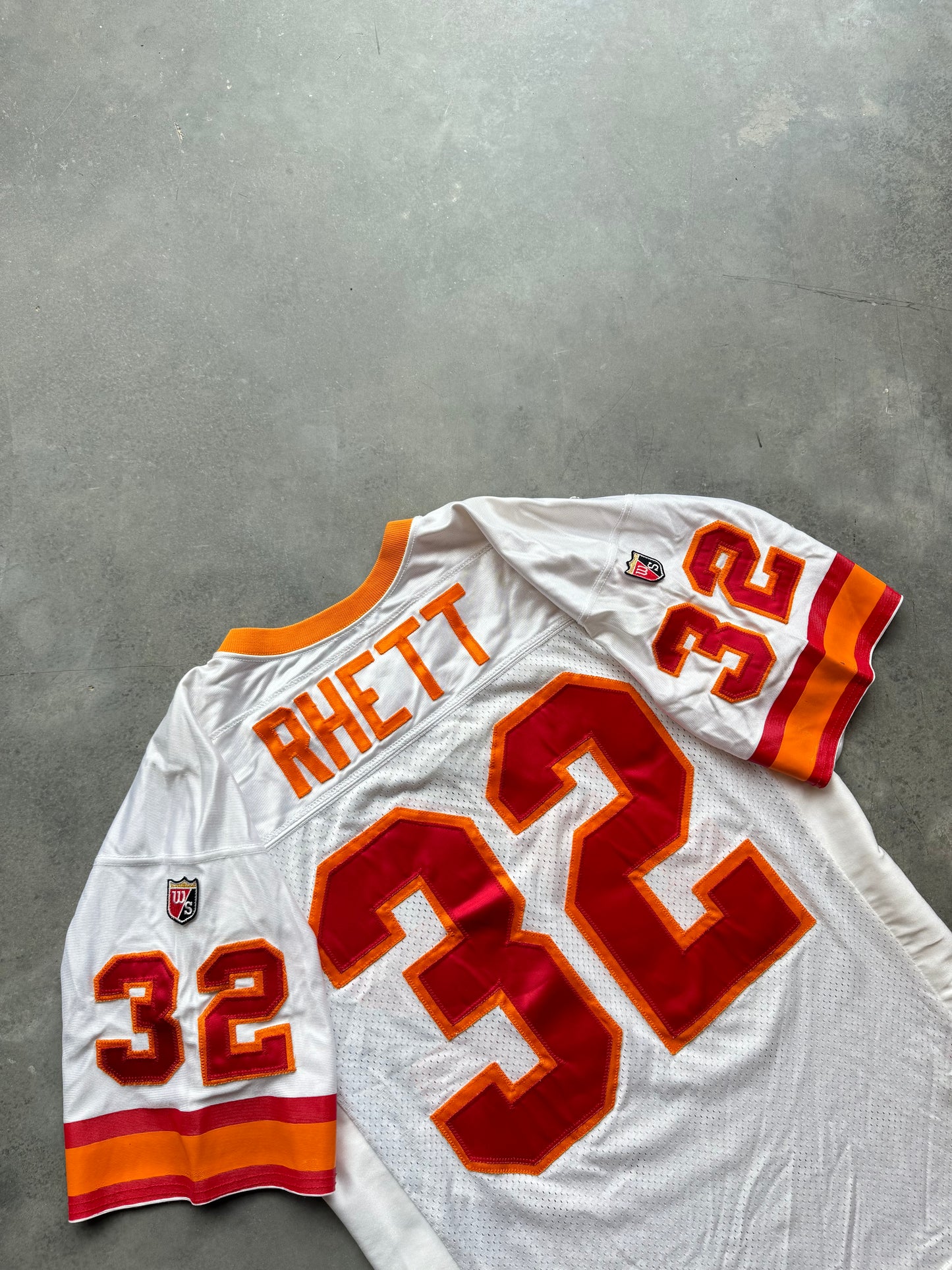 90’s Tampa Bay Buccaneers Errict Rhett Vintage Creamsicle Era Vintage Wilson Heavyweight Stitched NFL Authentic Jersey (48/XL)