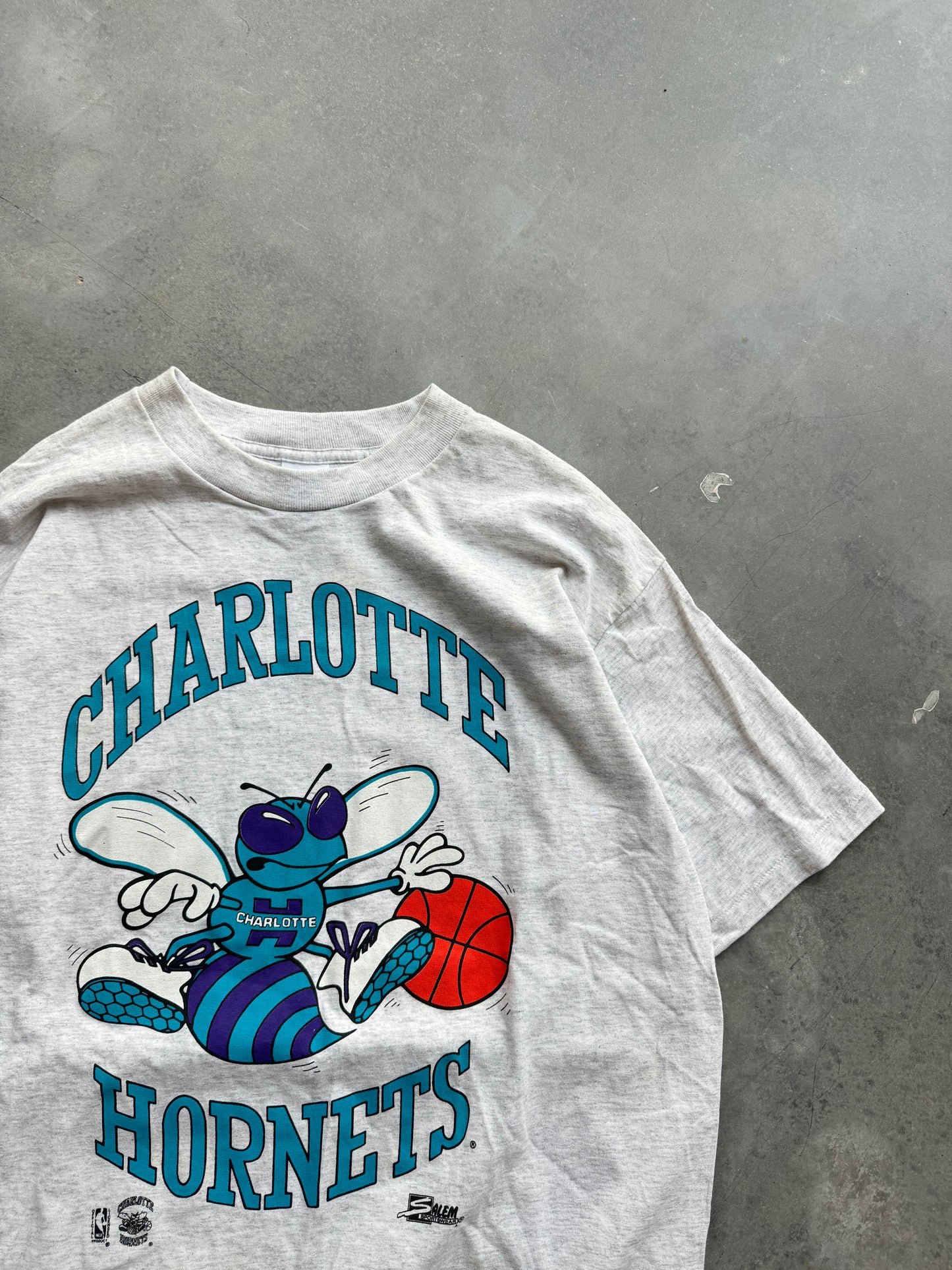 90’s Charlotte Hornets Vintage Salem Sportswear Big Logo NBA Tee (XL)