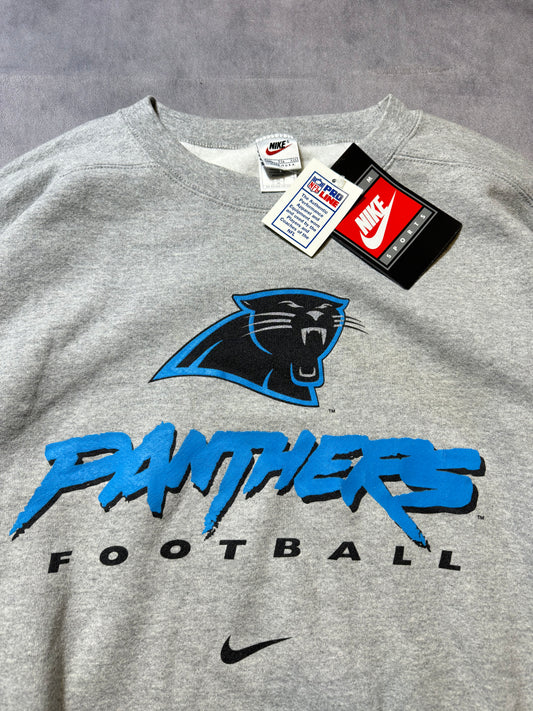 1999 Carolina Panthers Vintage Grey Nike Cat Scratch Font Mini Swoosh NFL Crewneck - Deadstock (XXL)