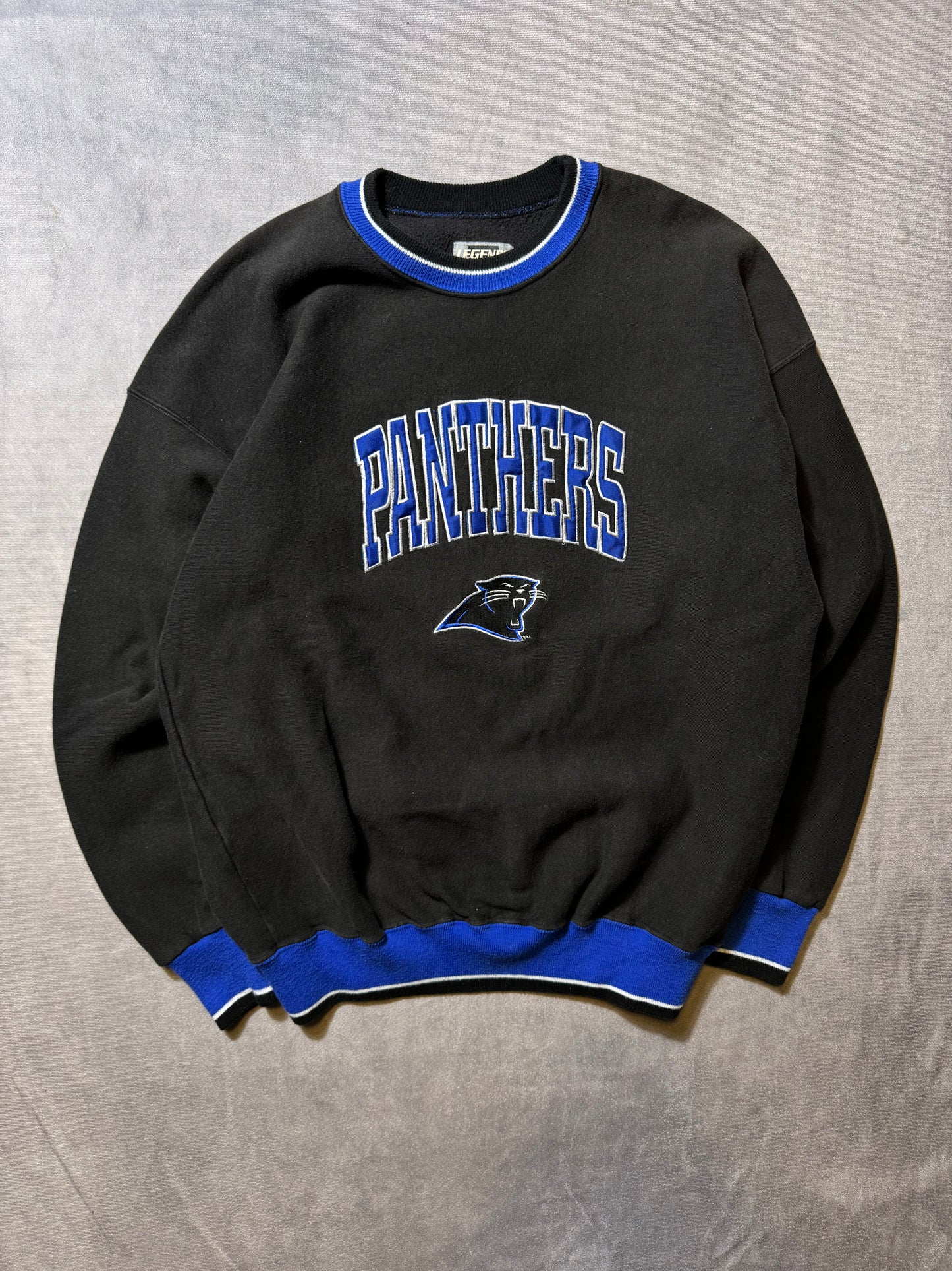 90’s Carolina Panthers Vintage Black Legends Sportswear Ribbed Embroidered NFL Crewneck (Large)