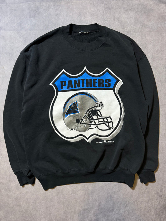1995 Carolina Panthers Vintage Black The Game Shield Logo Inaugural Season NFL Crewneck (Large)