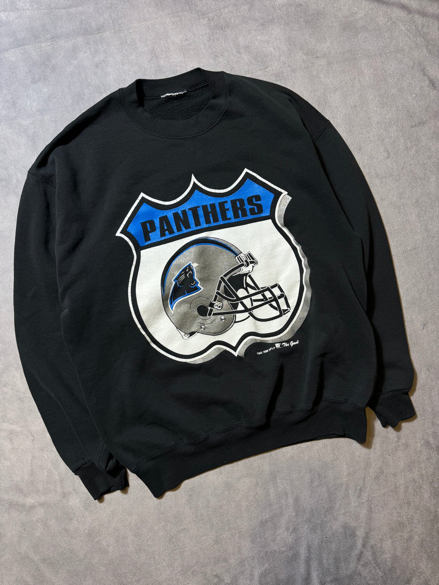 1995 Carolina Panthers Vintage Black The Game Shield Logo Inaugural Season NFL Crewneck (Large)