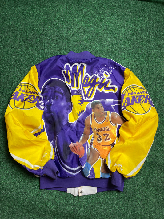 90’s Los Angeles Lakers Magic Johnson Vintage Chalkline Fanimation NBA Satin Jacket (Medium)
