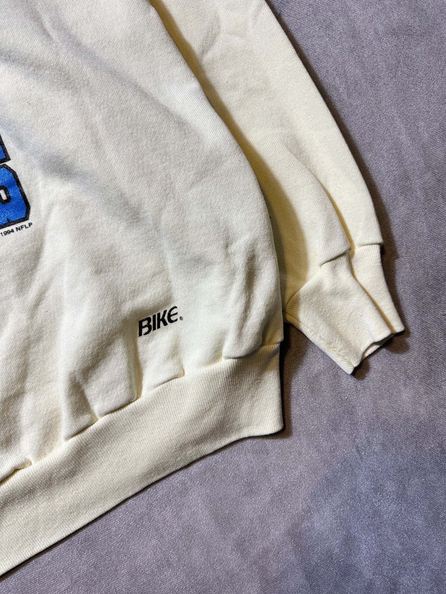 1994 Carolina Panthers Vintage Cream Bike Big Arch Block Letter Spellout NFL Crewneck (XL)