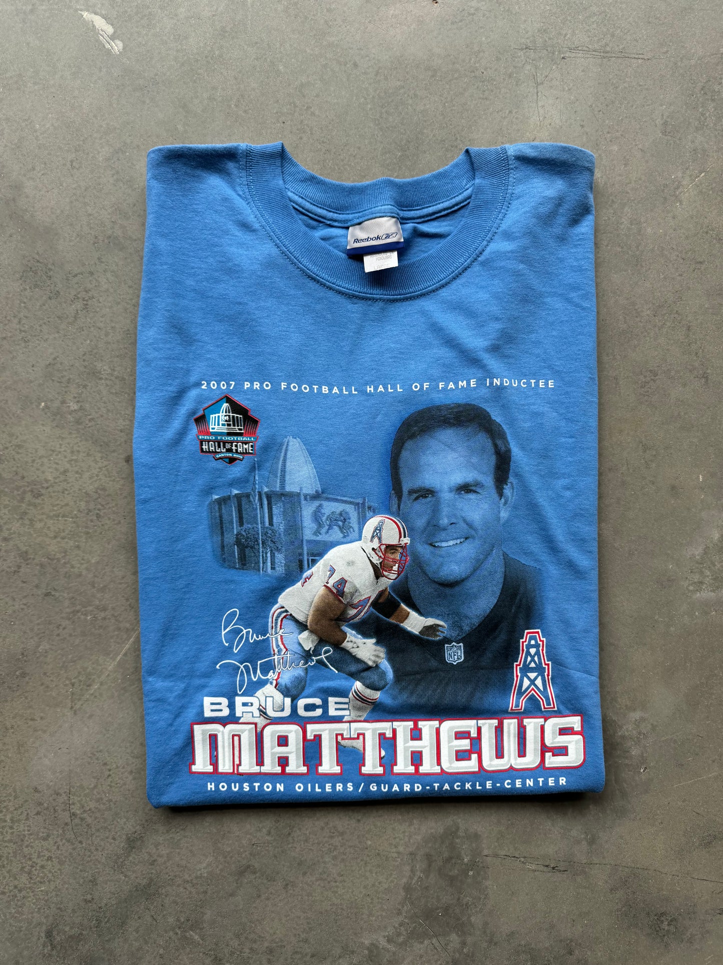 2007 Houston Oilers Bruce Matthews Pro Football Hall of Fame Vintage Reebok NFL Tee - Deadstock (Large)