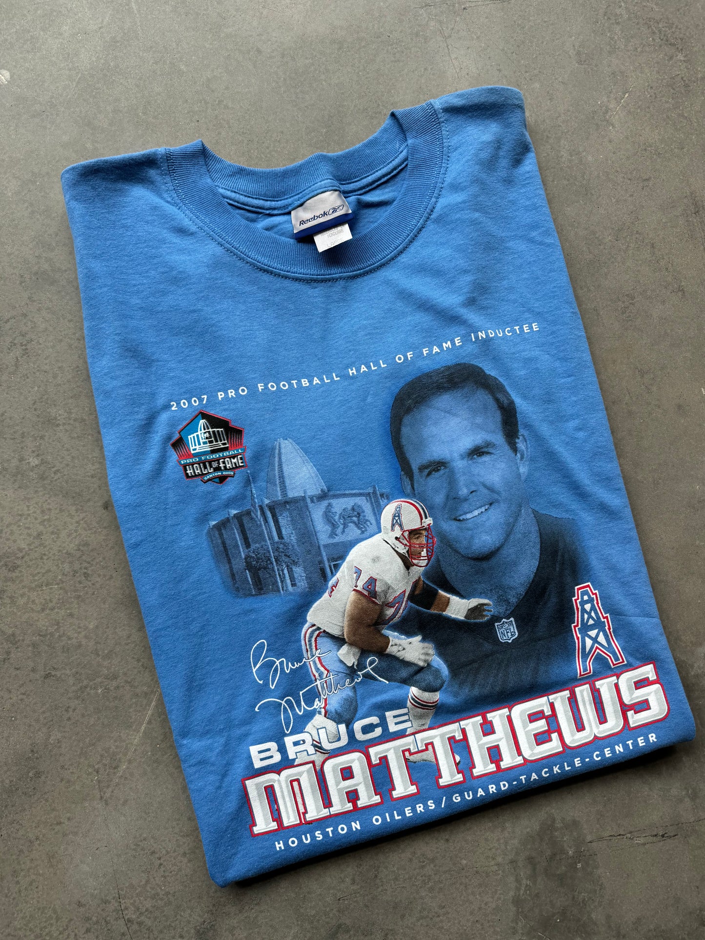 2007 Houston Oilers Bruce Matthews Pro Football Hall of Fame Vintage Reebok NFL Tee - Deadstock (Large)