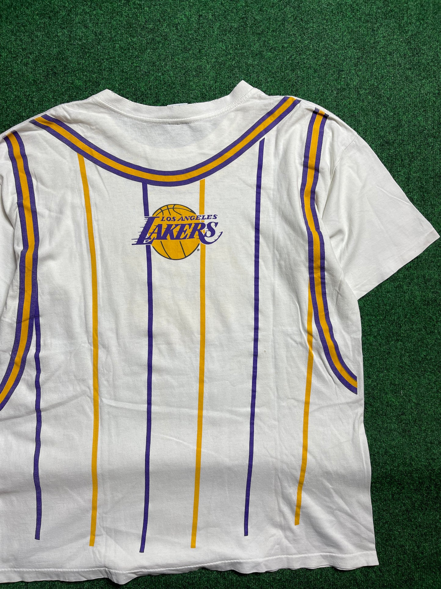 90’s Los Angeles Lakers Vintage All Over Print NBA Tee by Salem Sportswear (XL)