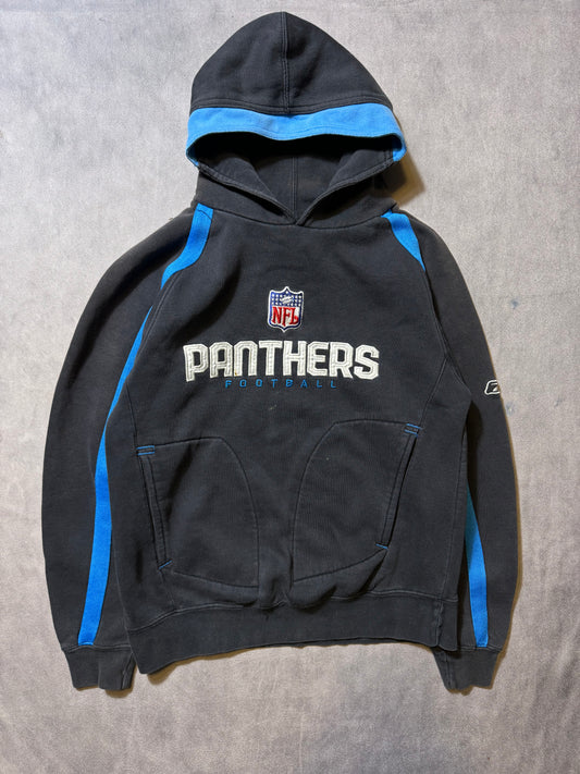 00’s Carolina Panthers Vintage Faded Black Embroidered Reebok NFL Hoodie (Youth Large)