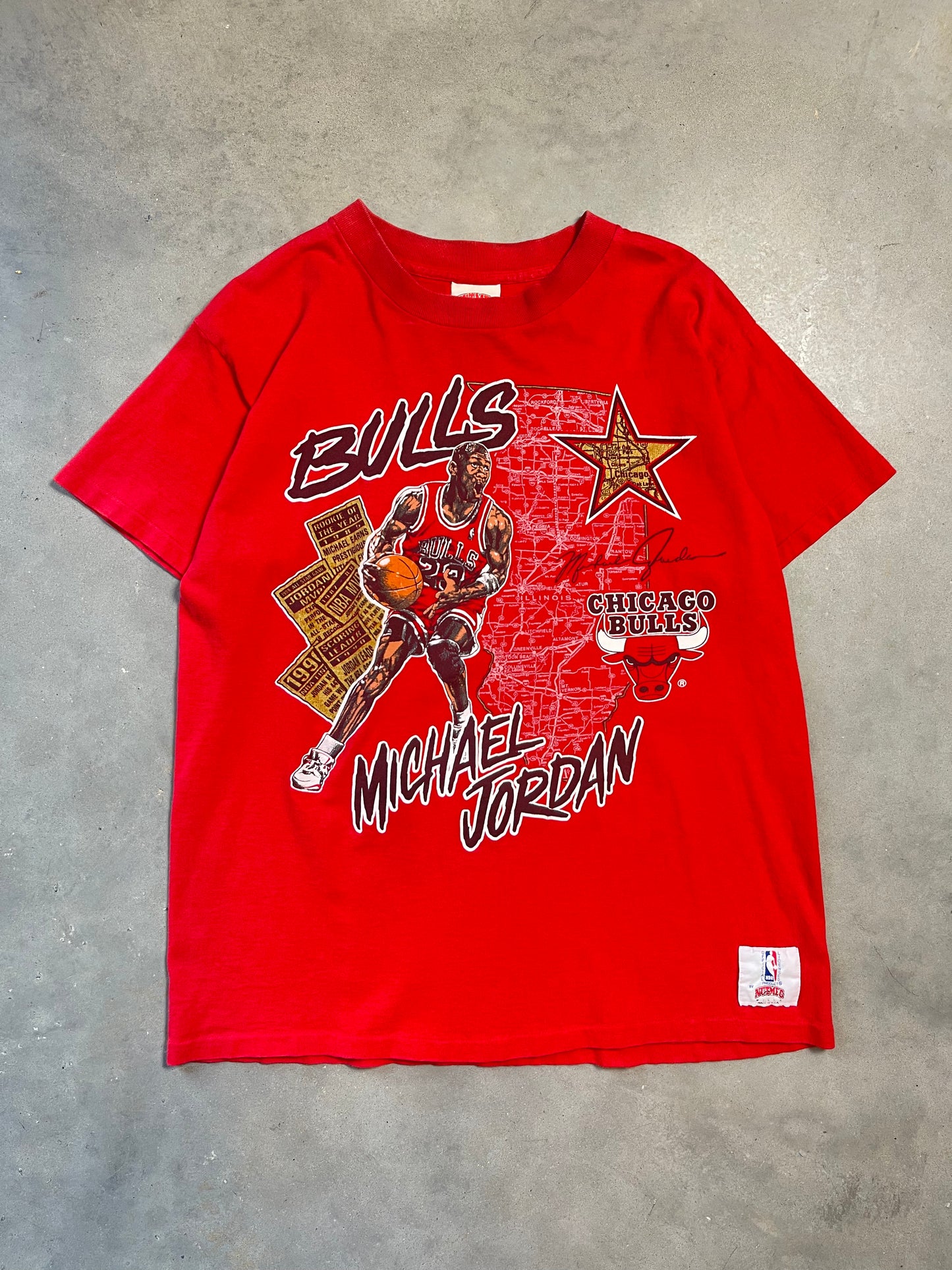 90’s Chicago Bulls Michael Jordan Vintage Nutmeg Mills NBA Map Tee (