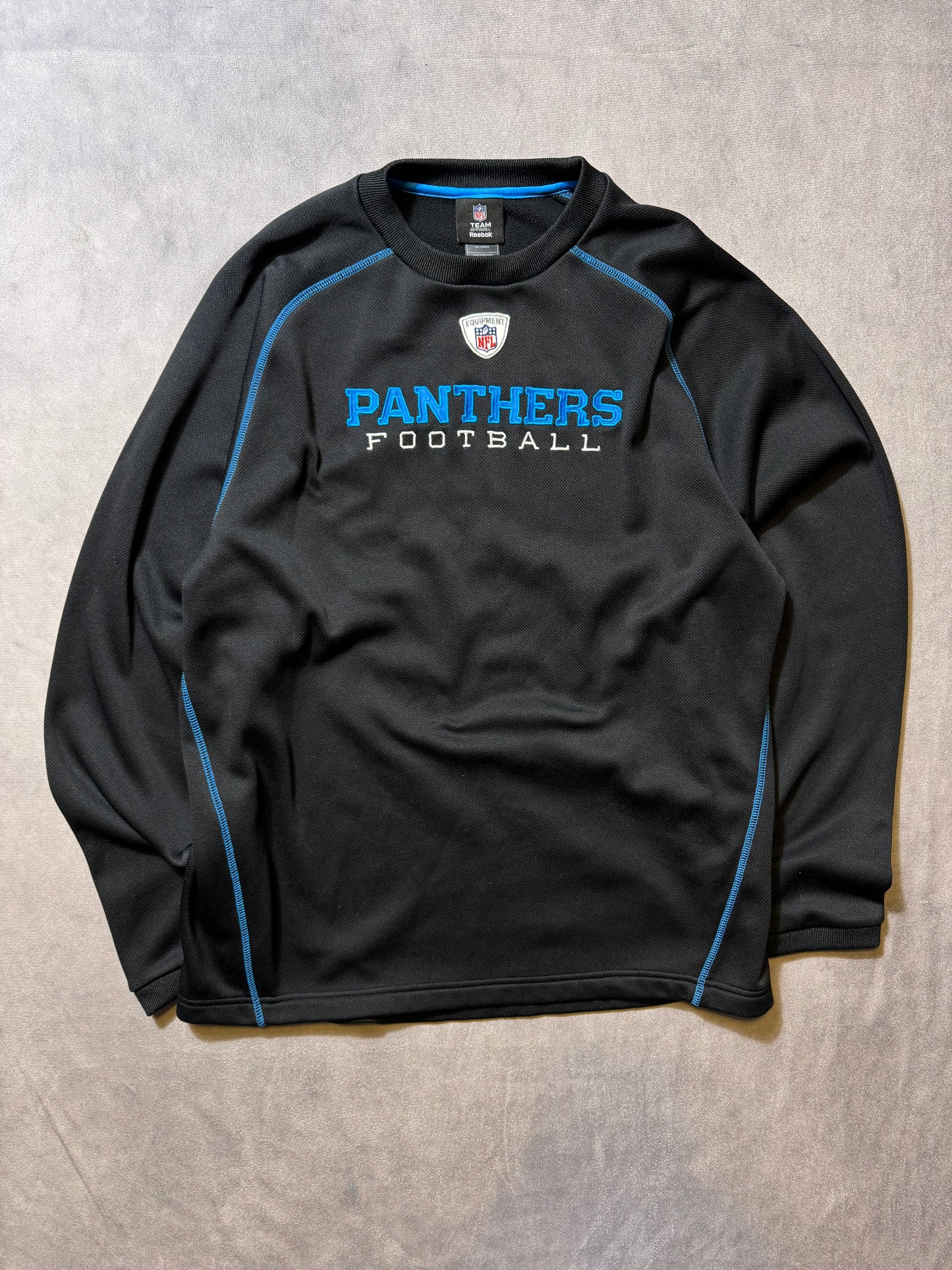 00’s Carolina Panthers Football Vintage Black NFL Equipment Sideline Style Embroidered Crewneck (Large)