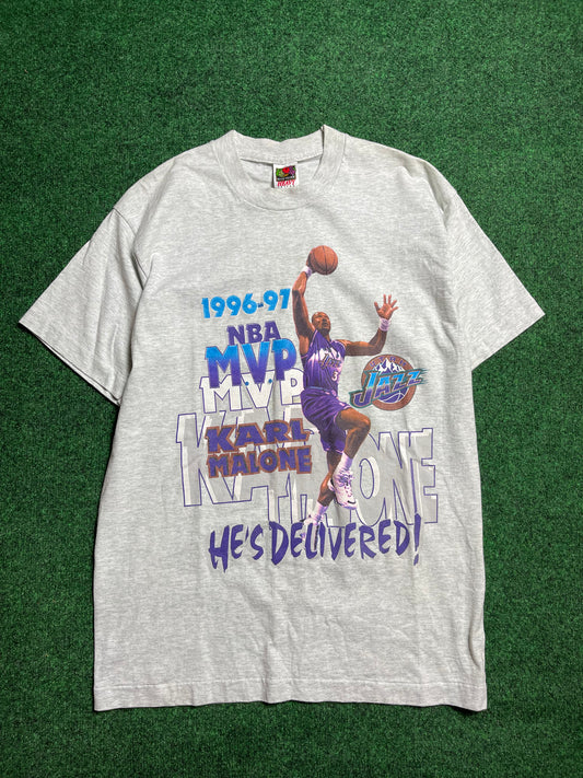 1997 Utah Jazz Karl Malone MVP Vintage NBA Tee (Large)