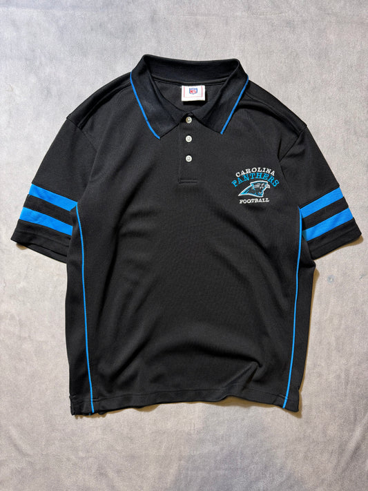00’s Carolina Panthers Vintage Black Striped NFL Collared Polo Shirt (Medium)