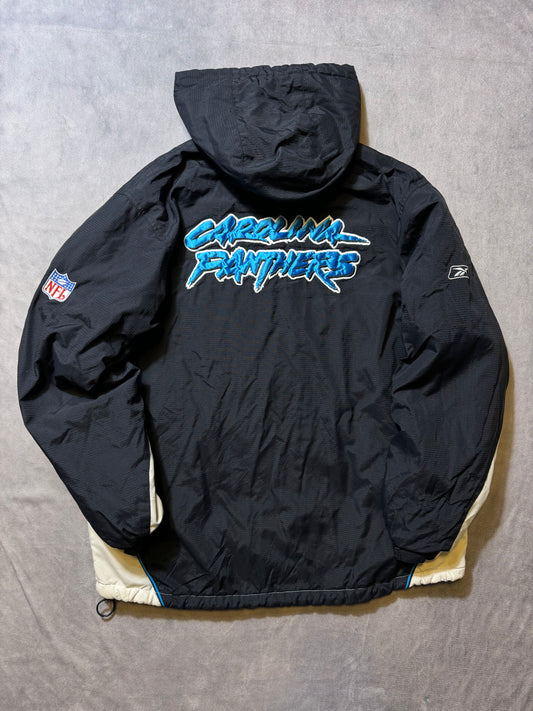 00’s Carolina Panthers Vintage Colorblocked Reebok Cat Scratch Font Half Zip Fleece Lined NFL Anorak Snowboarding Jacket (XL)