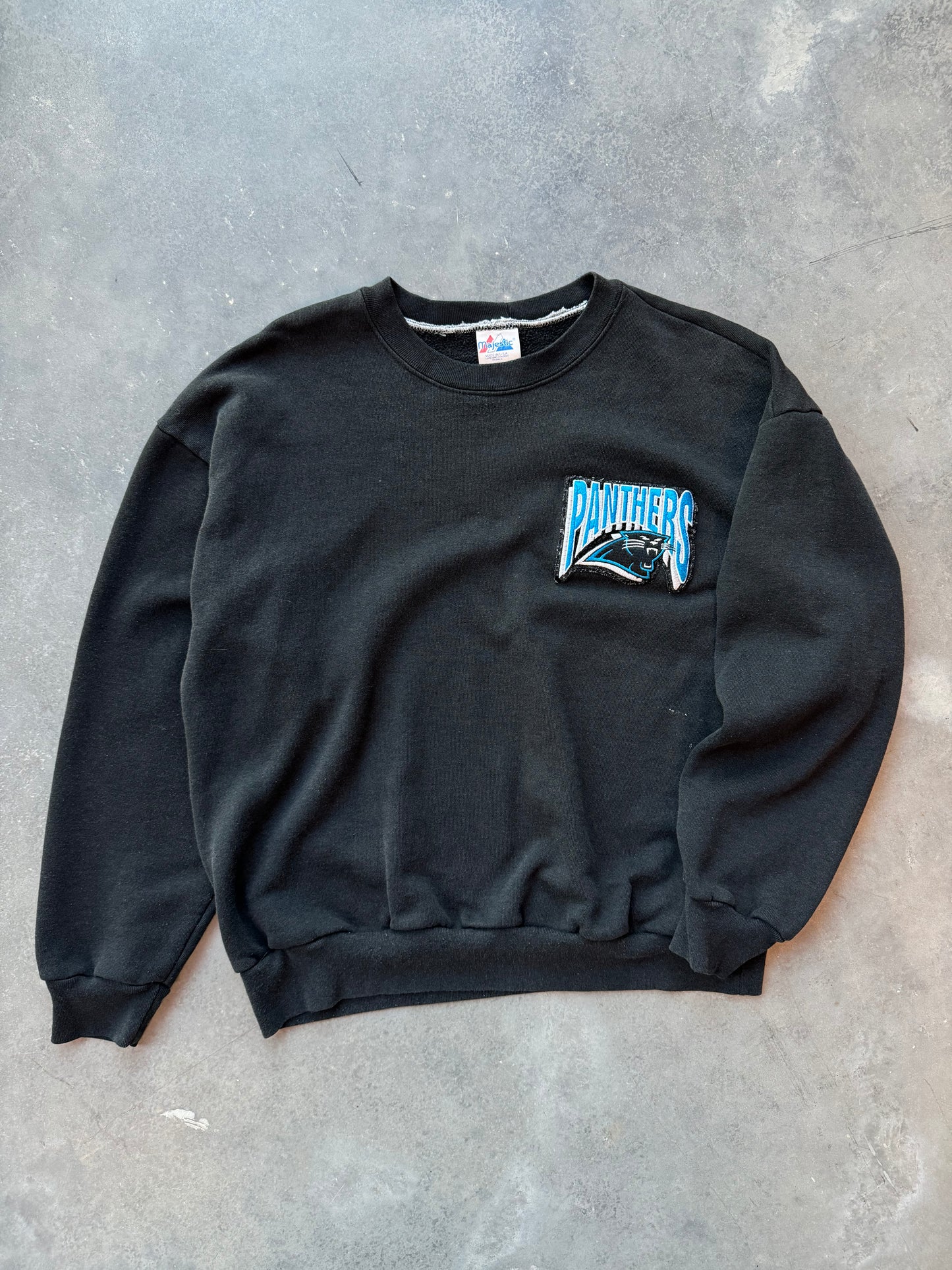 90’s Carolina Panthers Vintage Majestic Black Patch NFL Crewneck (Large)