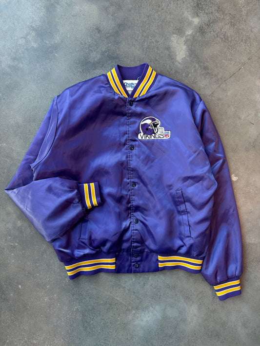 80’s Minnesota Vikings Vintage Purple Chalkline NFL Satin Jacket (Large)