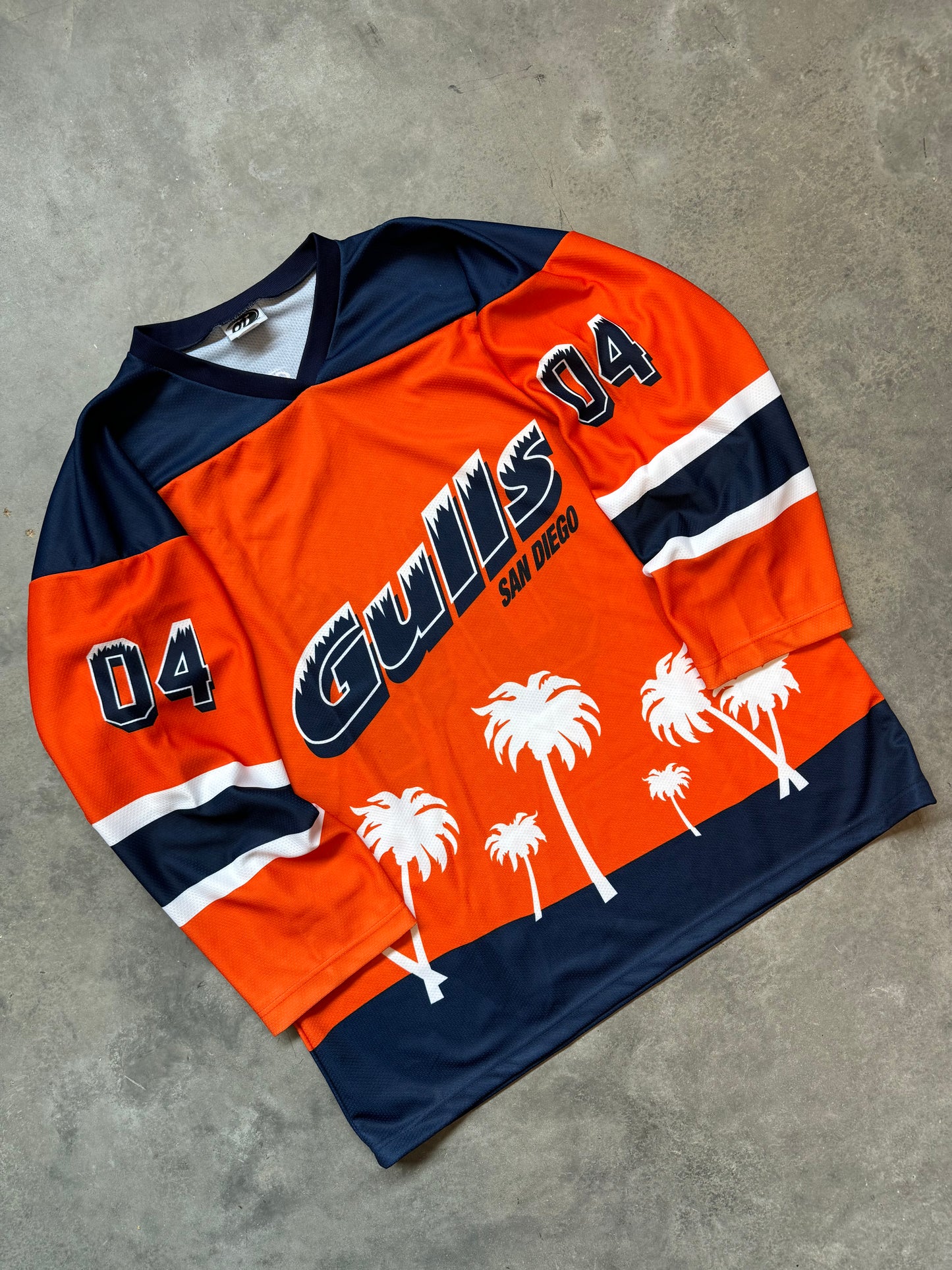 2004 San Diego Gulls Vintage AHL Palm Tree Print Orange Hockey Jersey (XXL)