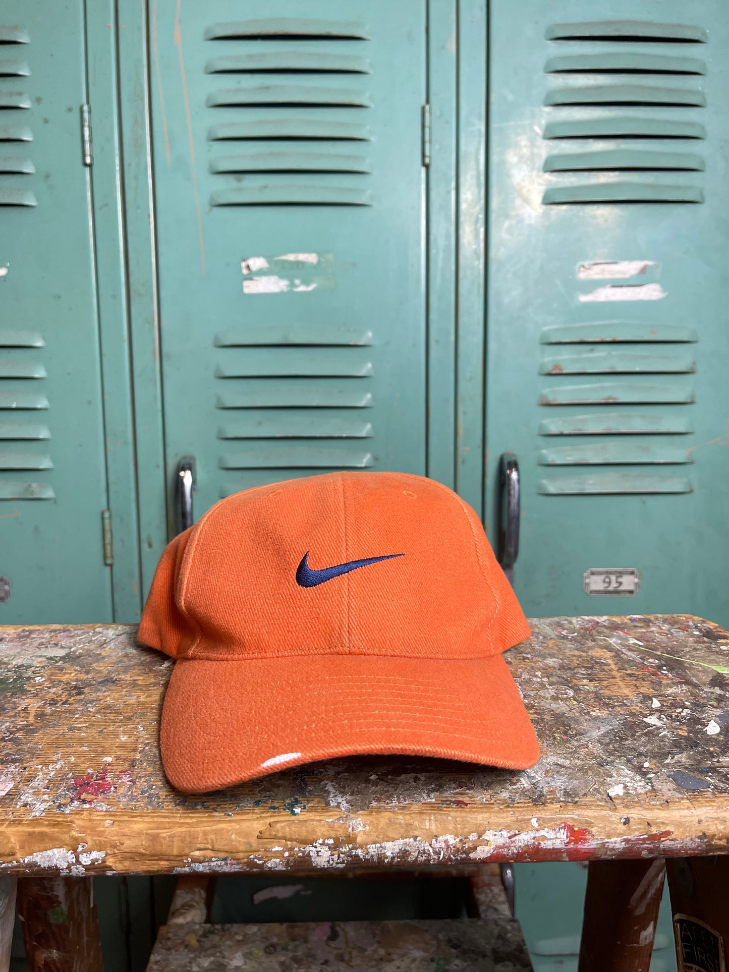 90’s Nike Mini Swoosh Orange/Navy Strapback Hat