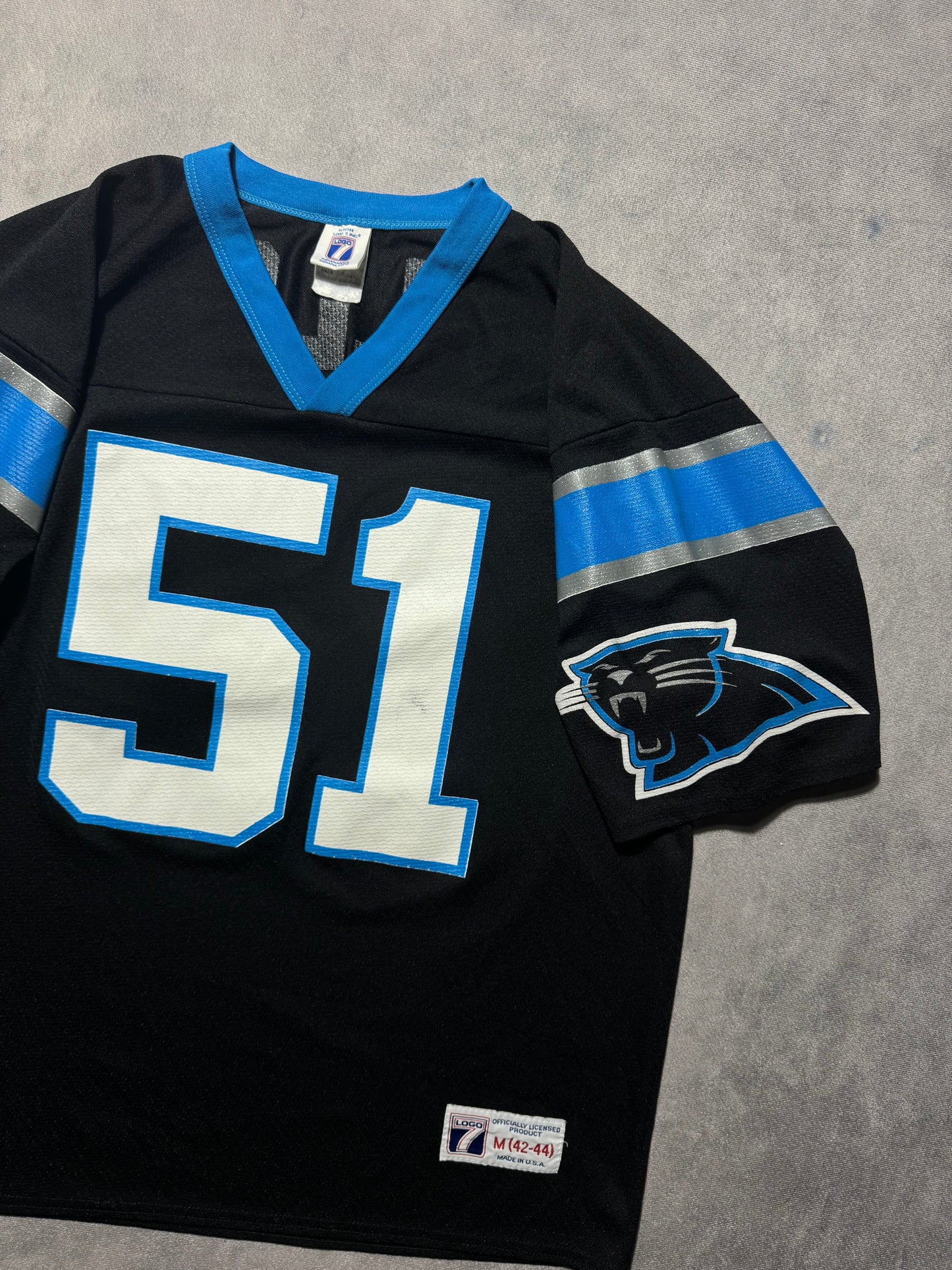 90’s Carolina Panthers Sam Mills Vintage Black Logo 7 NFL Jersey (Medium)