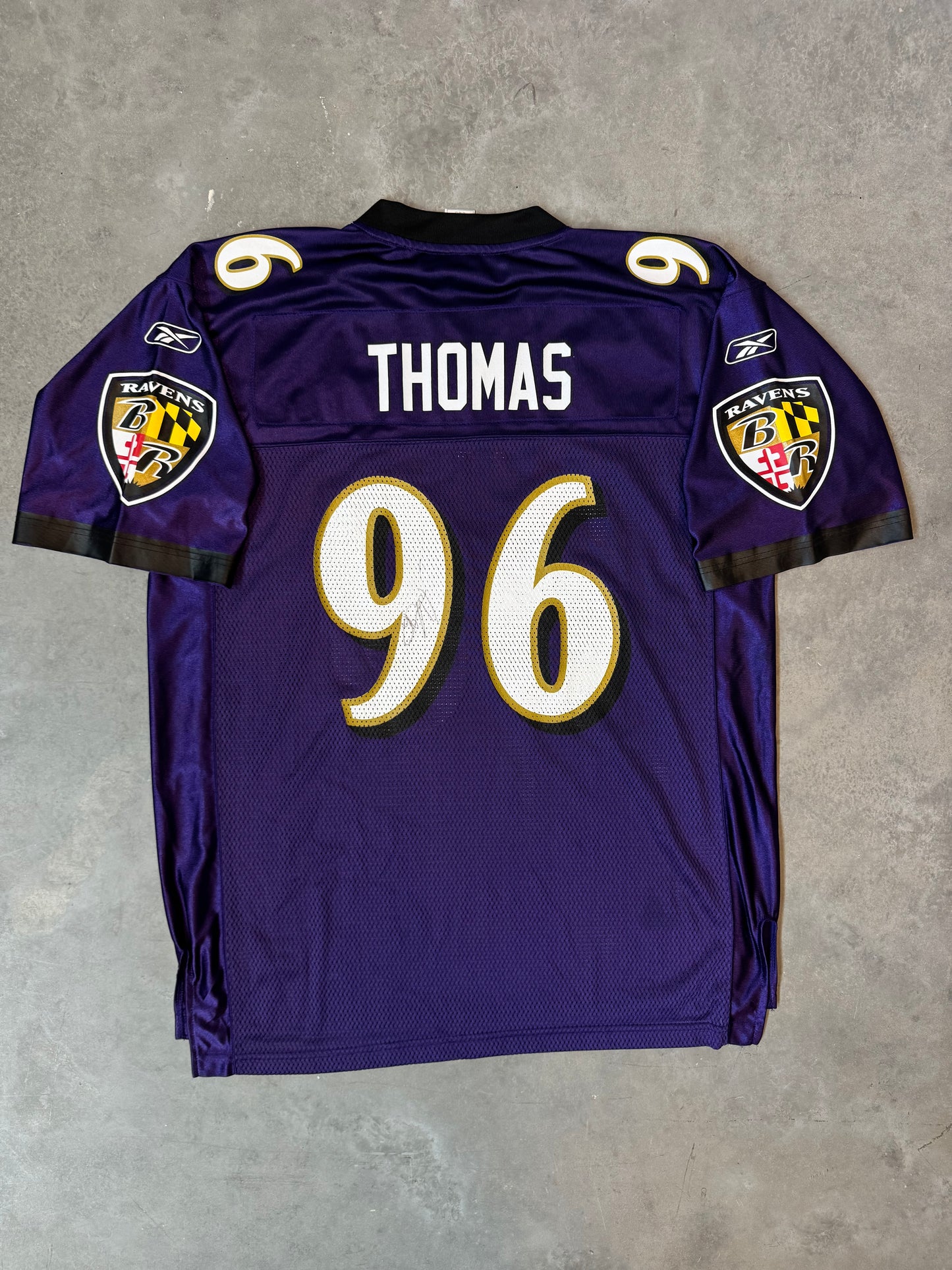 00’s Baltimore Ravens Adalius Thomas Vintage Purple Reebok NFL Jersey - Signed (Large)