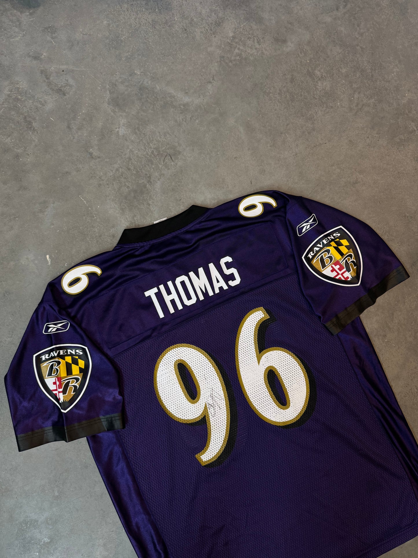 00’s Baltimore Ravens Adalius Thomas Vintage Purple Reebok NFL Jersey - Signed (Large)