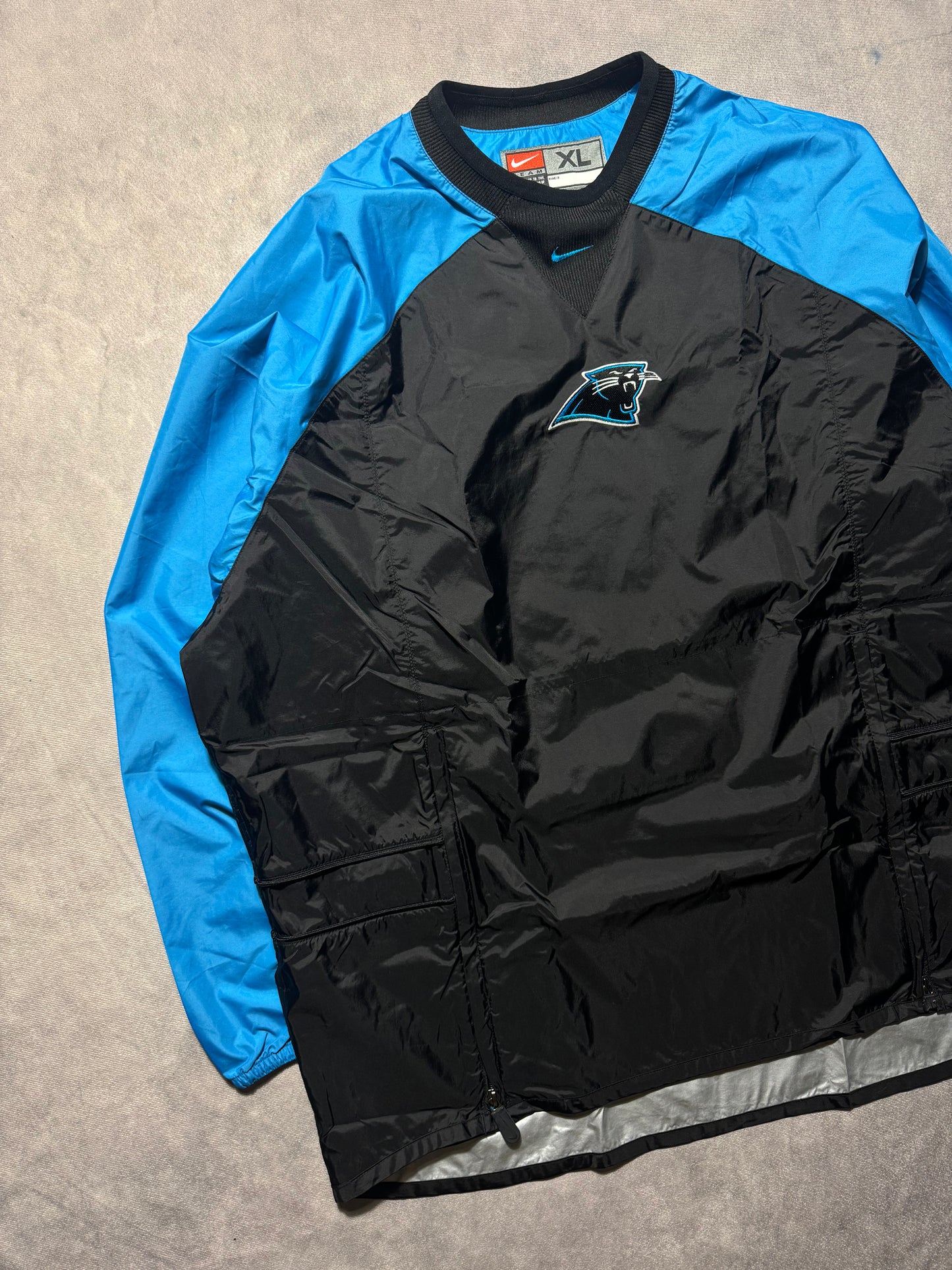 2000 Carolina Panthers Vintage Nike Colorblocked Nylon NFL Sideline Windbreaker Pullover (XL)