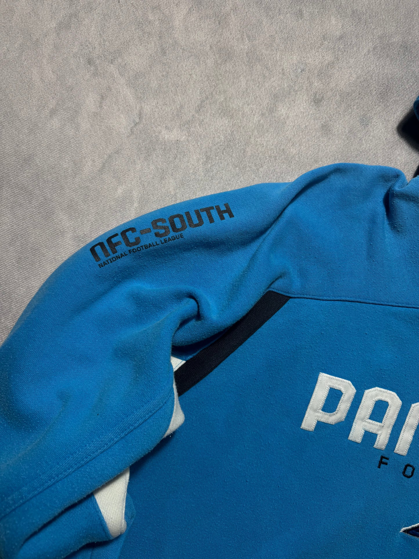 00’s Carolina Panthers Vintage Blue Reebok Full Embroidered Heavyweight NFL Sideline Hoodie (Large)