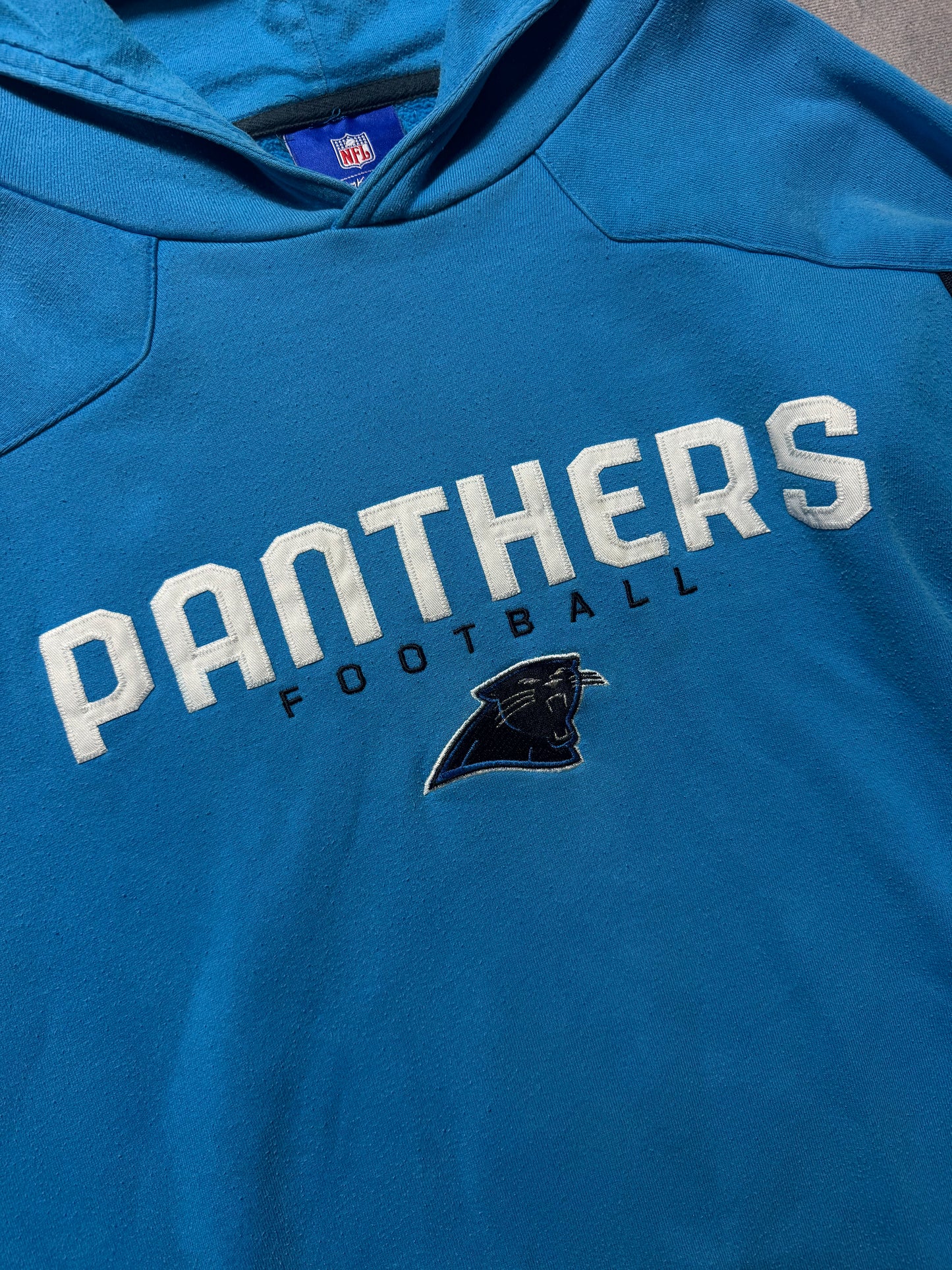 00’s Carolina Panthers Vintage Blue Reebok Full Embroidered Heavyweight NFL Sideline Hoodie (Large)