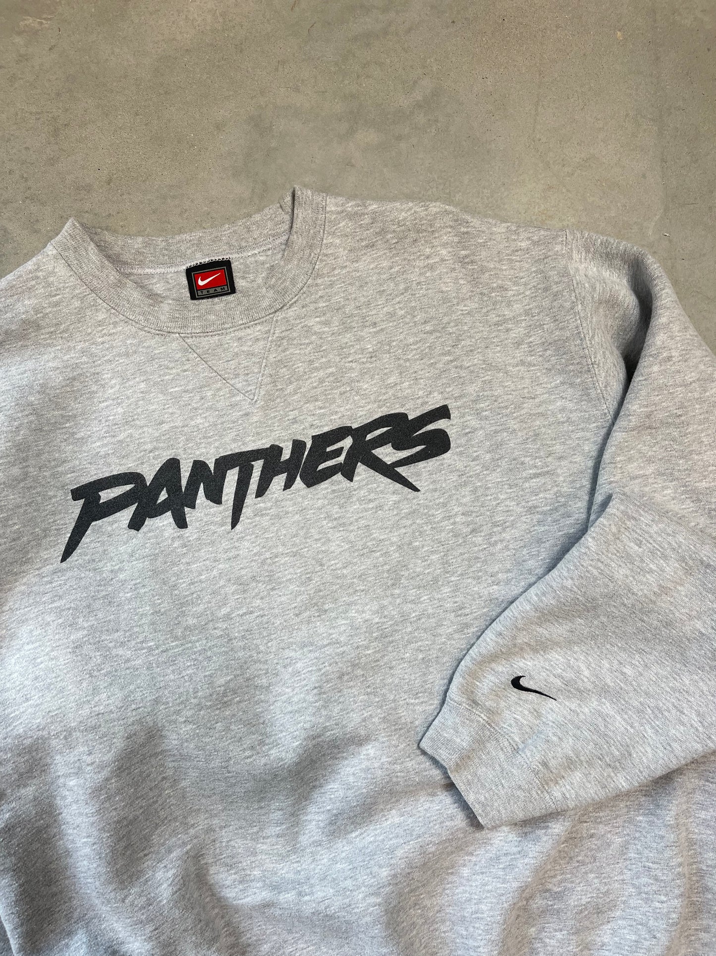 2000 Carolina Panthers Vintage Nike Heavyweight Cat Scratch Font NFL Crewneck (Large)