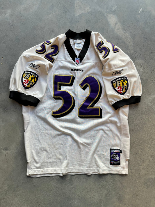 2001 Baltimore Ravens Ray Lewis Vintage White Reebok Stitched Authentic Jersey (52/XL)