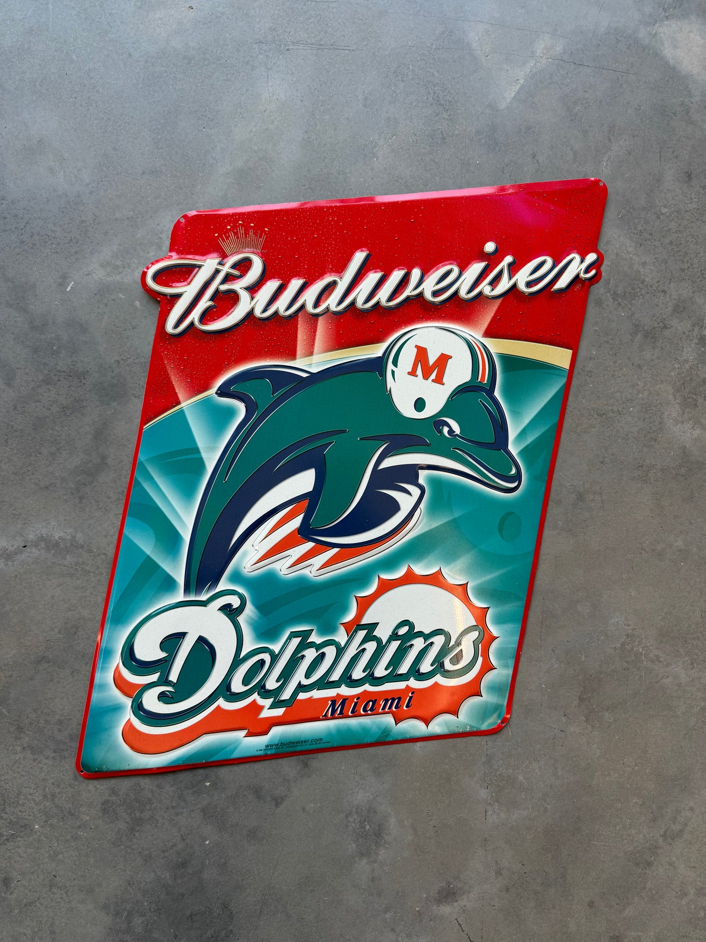 2002 Miami Dolphins Vintage Budweiser Tin NFL Advertising Sign