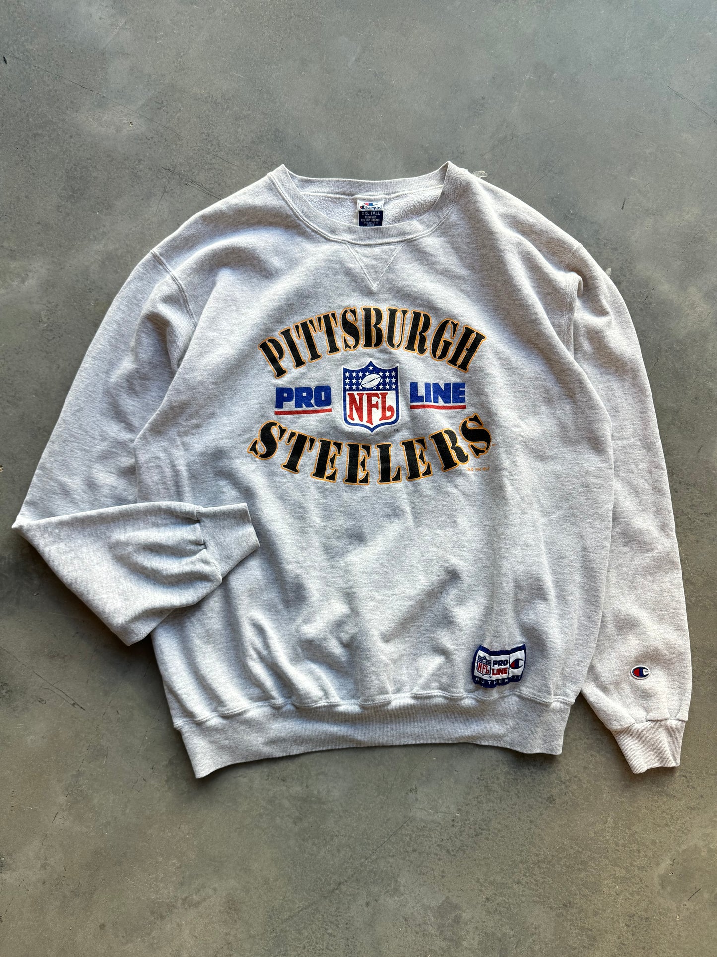 1994 Pittsburgh Steelers Vintage Champion NFL Pro Line Heather Grey Crewneck (XXL)