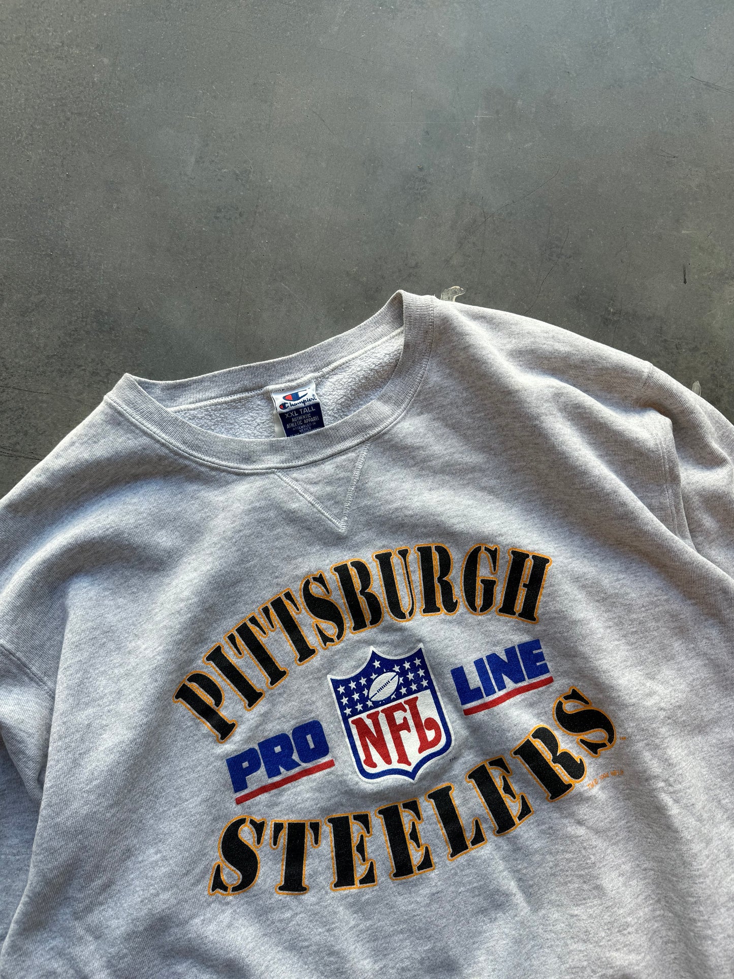 1994 Pittsburgh Steelers Vintage Champion NFL Pro Line Heather Grey Crewneck (XXL)