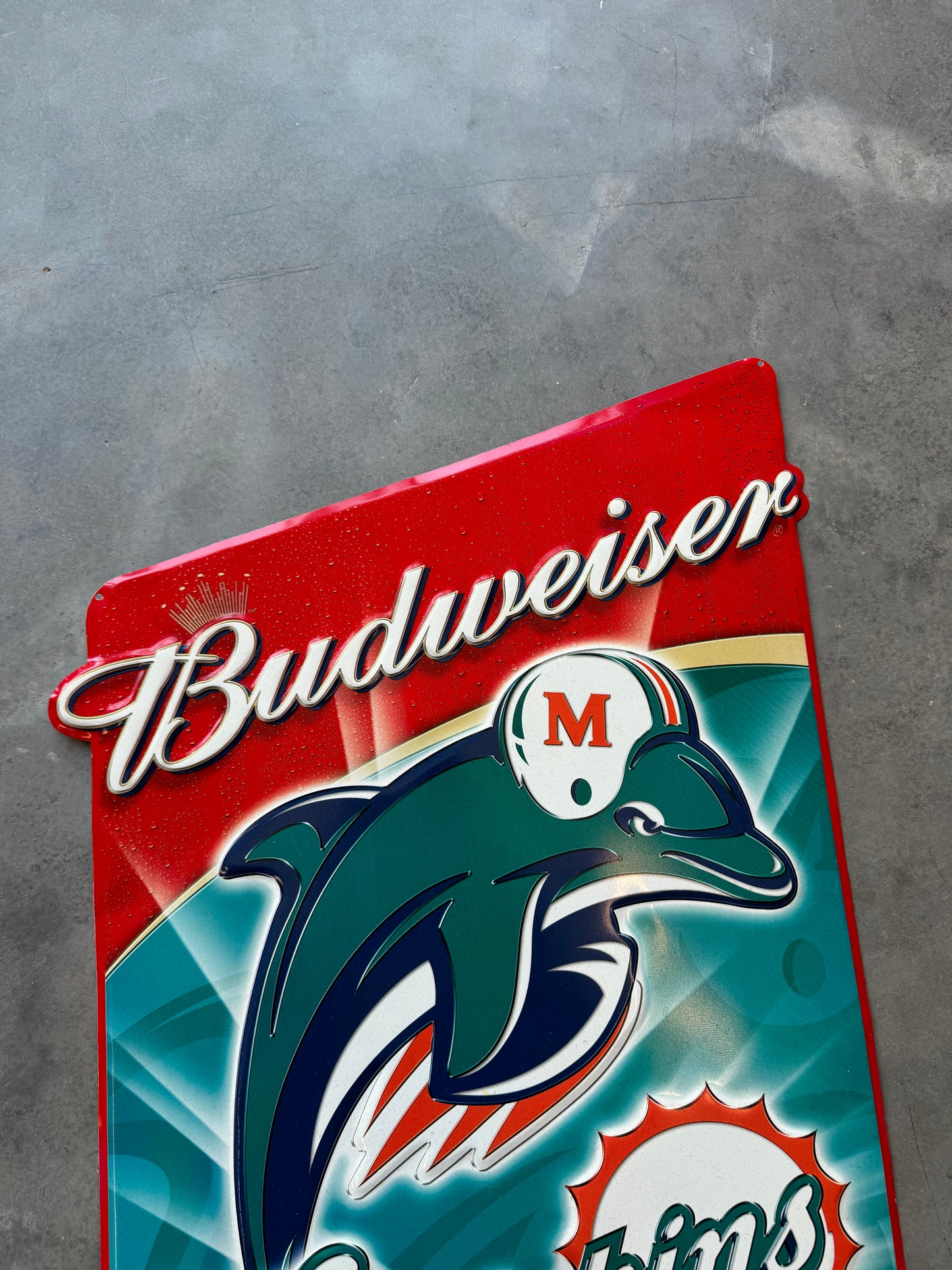 2002 Miami Dolphins Vintage Budweiser Tin NFL Advertising Sign